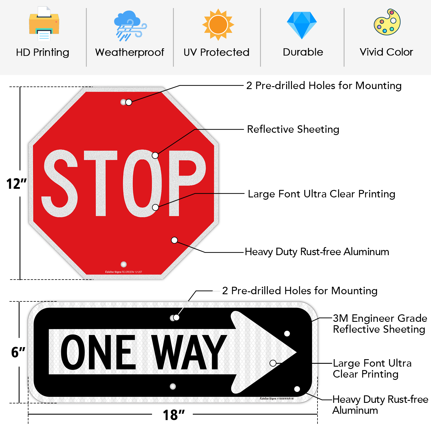 Faittoo Stop Sign 12 Inches One Way Sign with Right Arrow 18x6 Inches Aluminum Traffic Sign, Reflective, Durable Ink, Outdoors Use for 7 Years