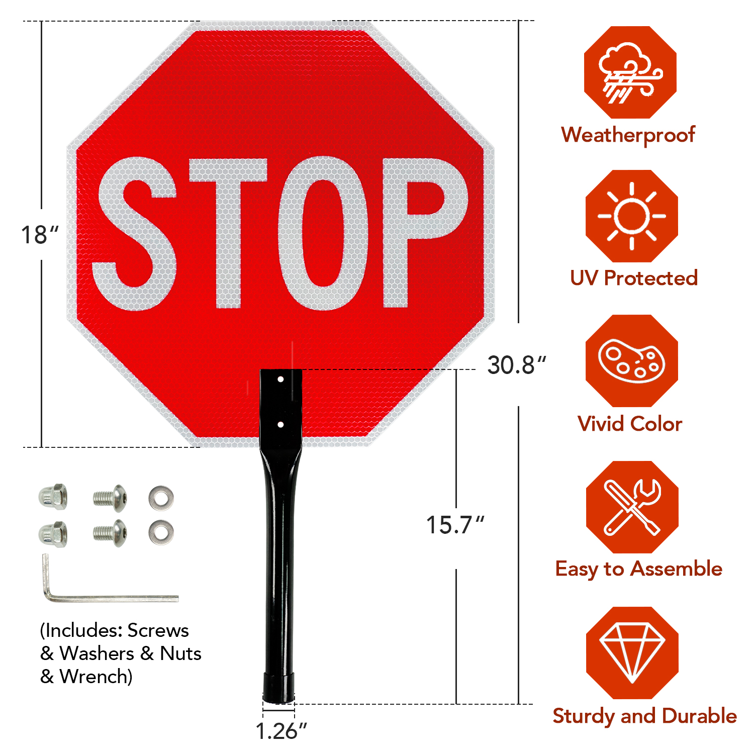Faittoo Stop Slow Sign with Metal Handle, 2 Pack 18" x 18" Double Sided Engineer Grade Aluminum Sign, Multicolor, Reflective,Sturdy, Easy to Assemble