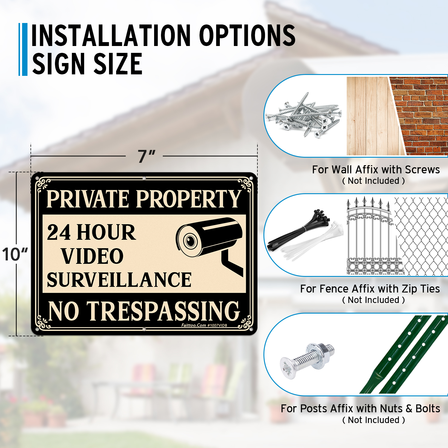 Faittoo Private Property No Trespassing Sign, Video Surveillance Signs Outdoor, 2-Pack 10 x 7 Inch Reflective Aluminum Warning Sign for Home Business Security Camera, Weather/Fade Resistant