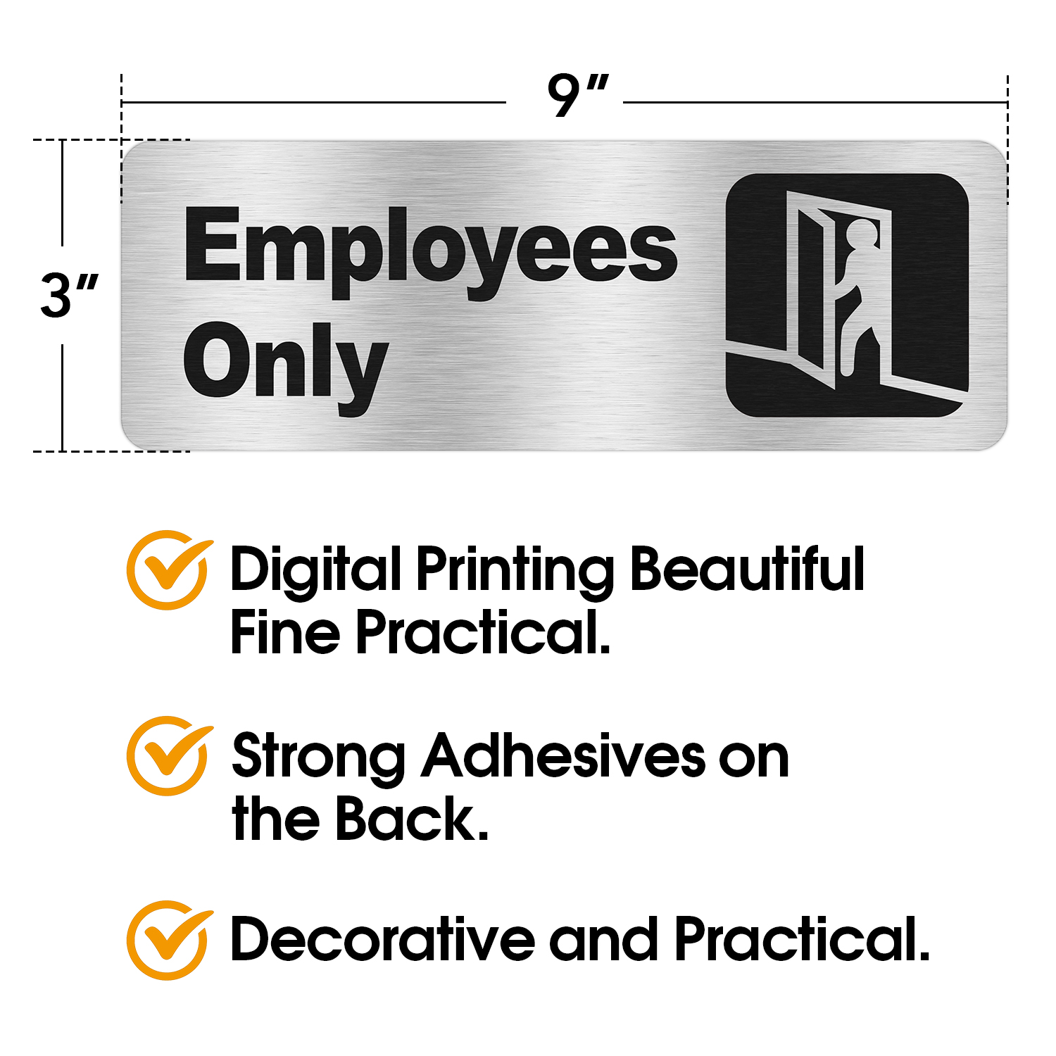 Faittoo Employees Only Sign, (4 Pack) 9 X 3 Inches Informative Rust Free Brushed Aluminum Sign with Symbols, Fade Resistant, Use for Door of Office/Business, Easy to Install