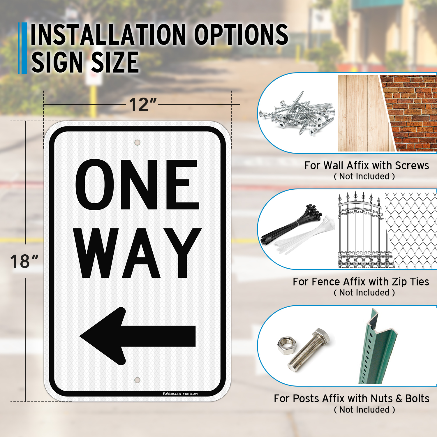 Faittoo One Way Sign with Left Arrow, (4 Pack) 18x12 Inches Engineer Grade Reflective Rust Free Aluminum, Weather/Fade Resistant, UV Protected, Easy to Mount, Indoor/Outdoor Use