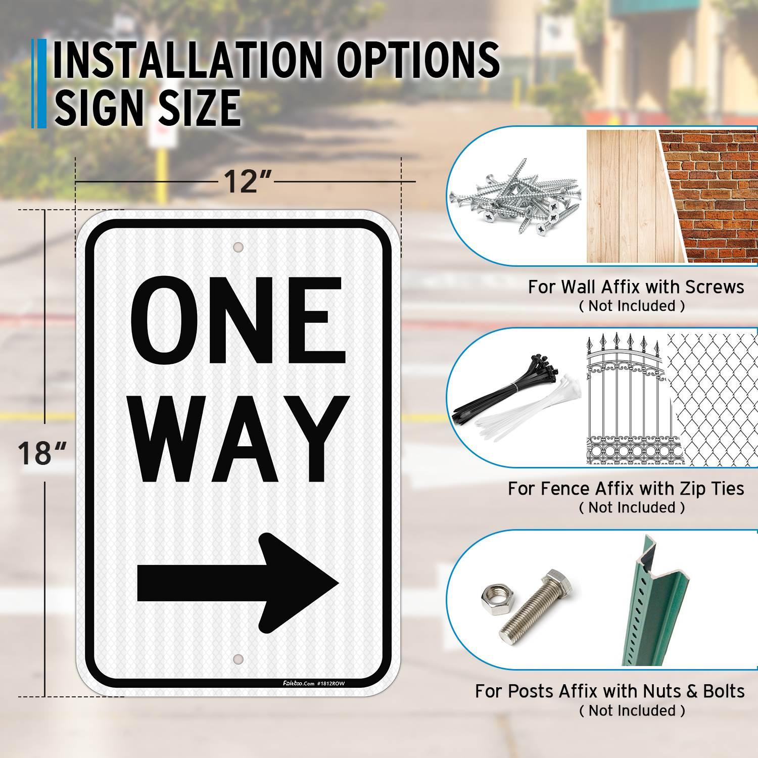 Faittoo One Way Sign with Right Arrow, 18x12 Inches Engineer Grade Reflective Rust Free Aluminum, Weather/Fade Resistant, UV Protected, Easy to Mount, Indoor/Outdoor Use