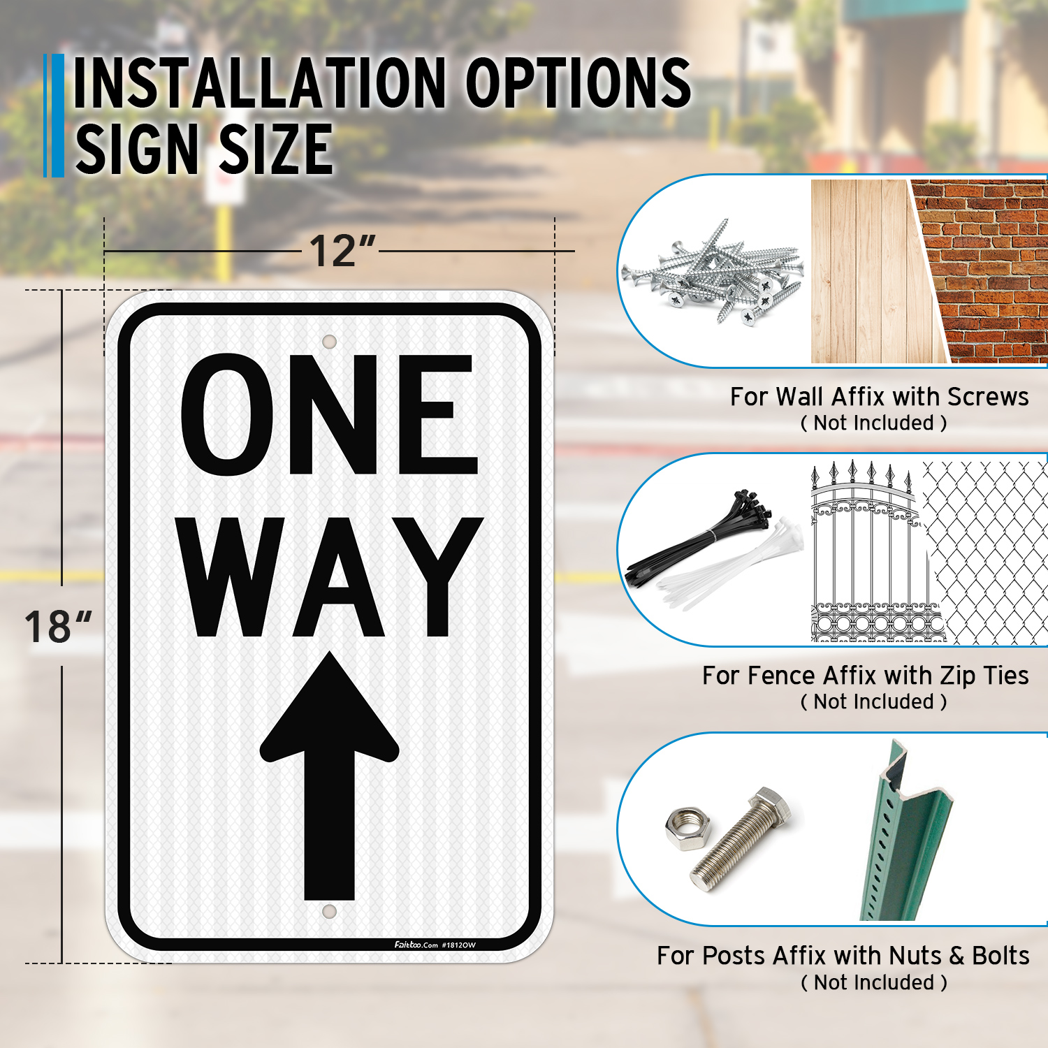 Faittoo One Way Sign with Up Arrow, 18x12 Inches Engineer Grade Reflective Rust Free Aluminum, Weather/Fade Resistant, UV Protected, Easy to Mount, Indoor/Outdoor Use