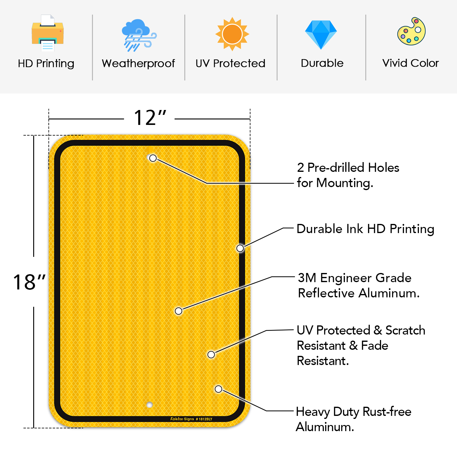 Faittoo Blank Write-On Metal Sign, (4 Pack) 18 x 12 Inches Blank Metal Signs, Rust Free Aluminum, Engineer Grade Reflective Material, UV Protected, Weather/Fade Resistant, Easy to Install, Yellow
