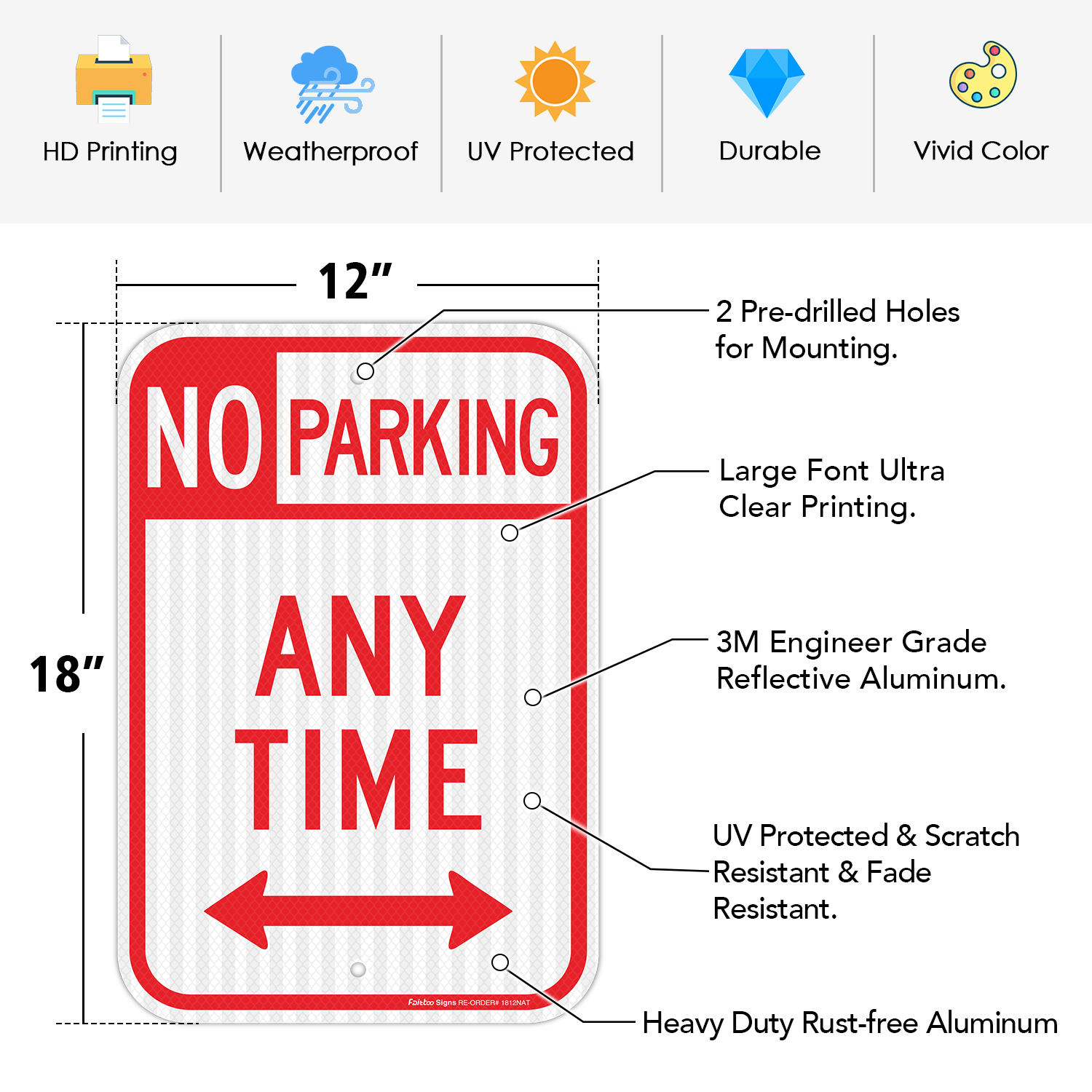 Faittoo 4 Pack No Parking Anytime Sign with Arrows, No Parking Sign, 18 x 12 Inches Engineer Grade Reflective Sheeting Rust Free Aluminum, Weather Resistant, Waterproof, Durable Ink, Easy to Mount