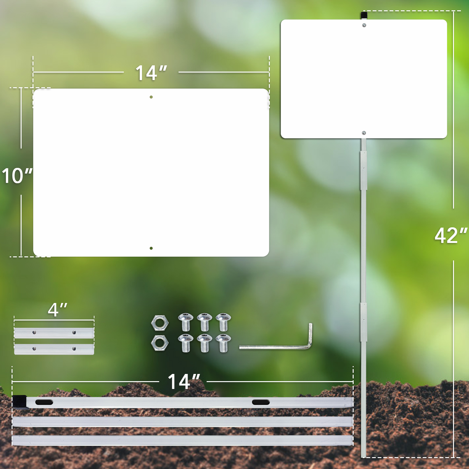 Faittoo Blank Metal Sign with 42" Stake, 2-Pack 14 x 10 Inches Rust Free Aluminum, UV Protected, Waterproof, Weather Resistant, Durable Ink, Includes Matching Screws & Wren, Easy to Mount