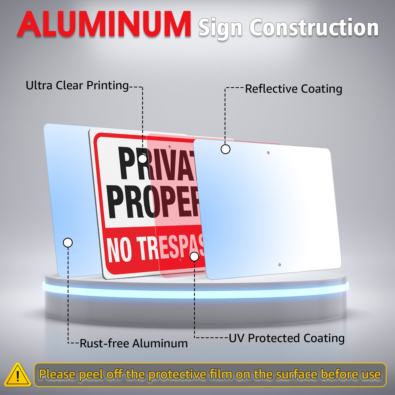 Faittoo Large No Trespassing Sign Private Property with 54" Metal Thick Stake, 14"x10" Rust Free Heavy Aluminum, Reflective, Fade Resistant, Easy to Mount, Outdoor Use