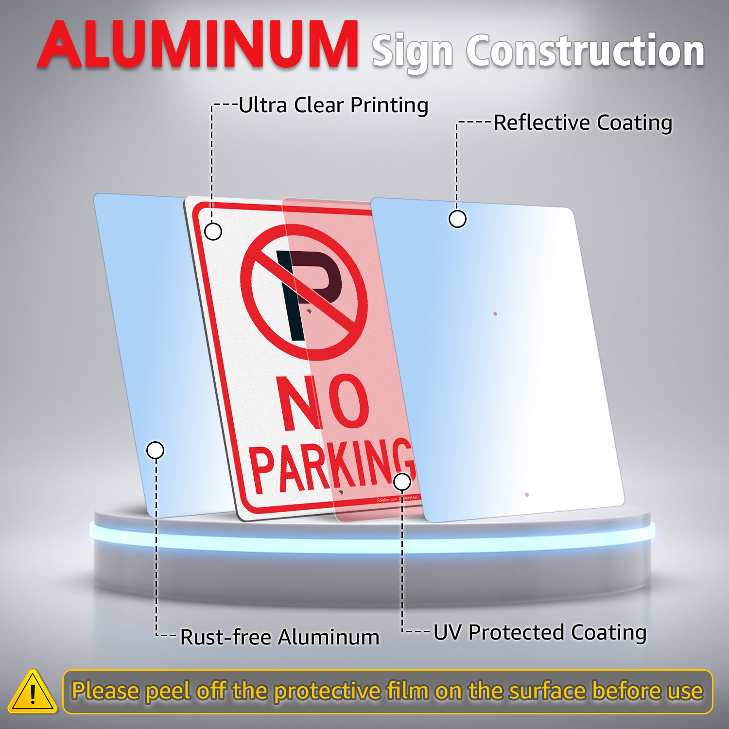 Faittoo Large No Parking Sign with 54" Metal Thick Stake, 2 Pack 14"x10" Rust Free Heavy Aluminum, Reflective, Fade Resistant, Easy to Mount, Outdoor Use