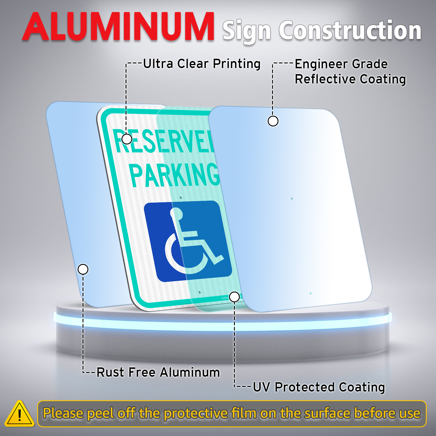 Faittoo Large Reserved Parking Sign with 54" Metal Thick Stake, 2 Pack 17"x12" Handicap Parking with Picture of Wheelchair Sign, Engineer Grade Reflective Sheeting Rust Free Aluminum, Easy to Mount