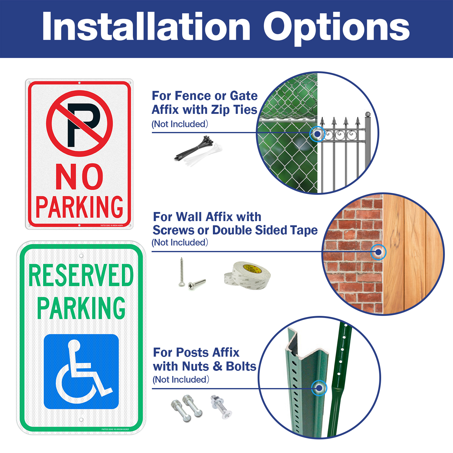 Faittoo 18" x 12" Reserved Parking Sign, Handicap Parking with Picture of Wheelchair Sign and 14" x 10" No Parking With Symbol Sign. Reflective Aluminum Traffic Sign, UV Protected, Fade Resistant, Easy to Install