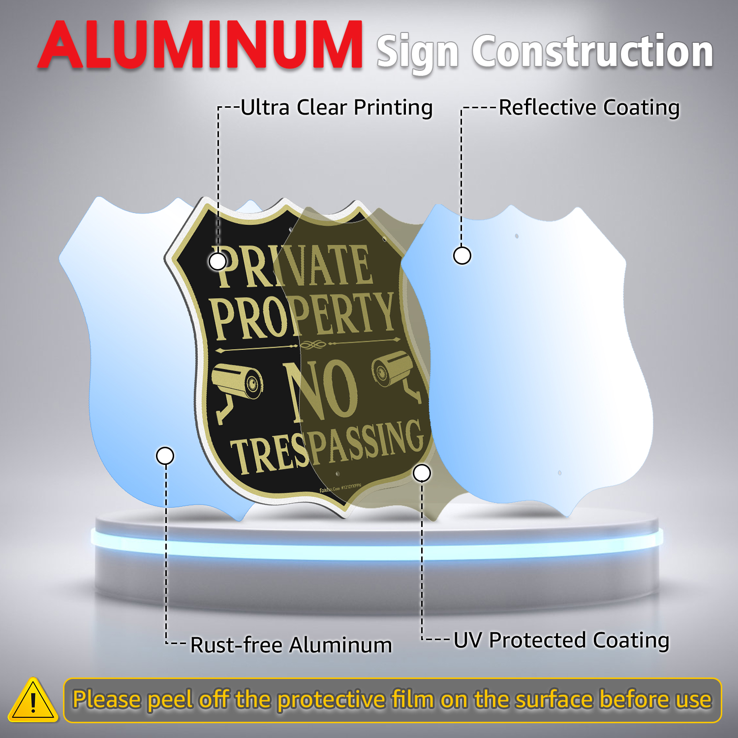 Faittoo No Trespassing Signs Private Property Video Surveillance Sign with 42" Stake, 2-Pack 12"x12" Rust Free Aluminum, Reflective, 2 pre-drilled holes, Includes Matching Screws & Wren