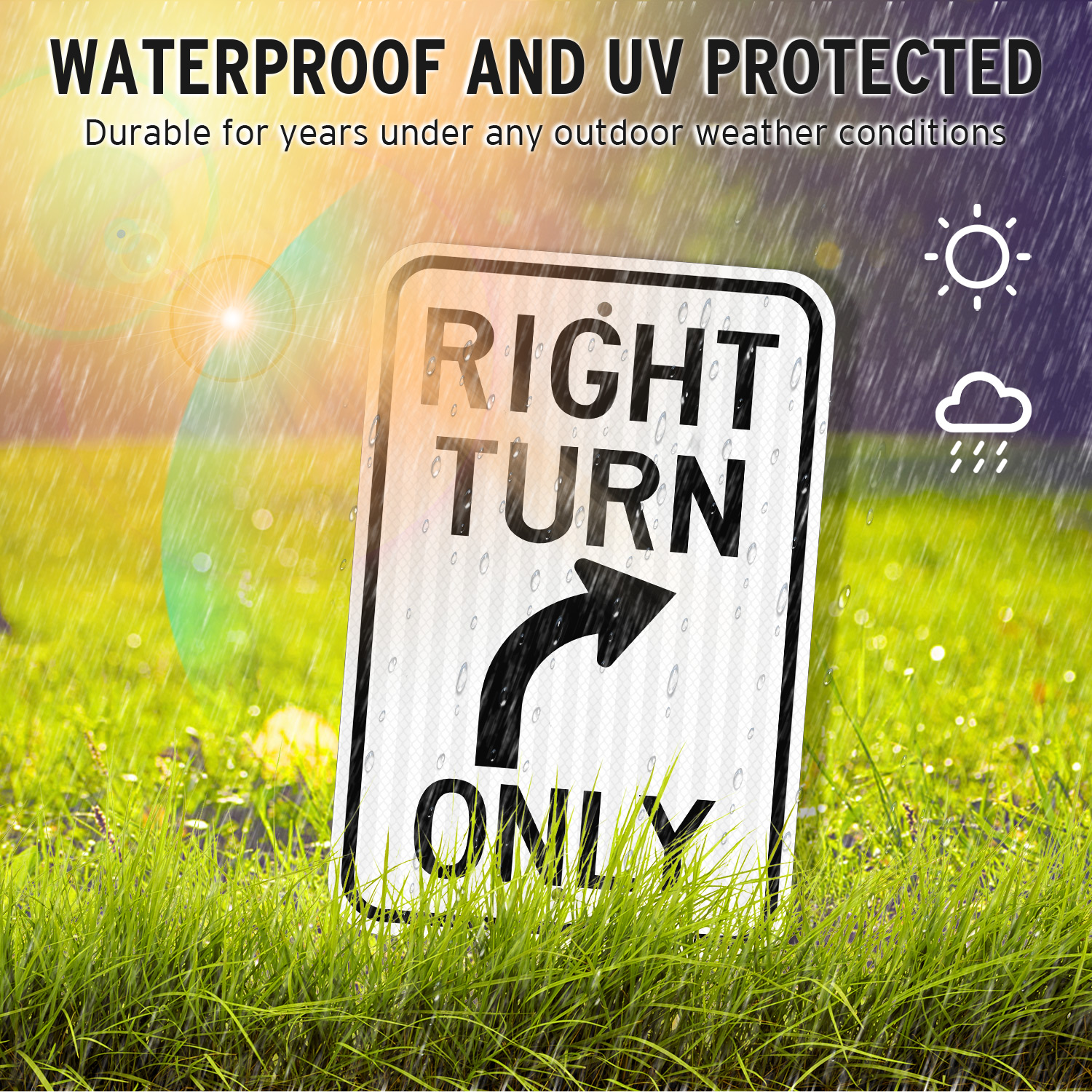 Faittoo Right Turn Only Sign, 18 x 12 Engineer Grade Reflective Sheeting Rust Free Aluminum, Weather Resistant, Waterproof, Easy to Mount