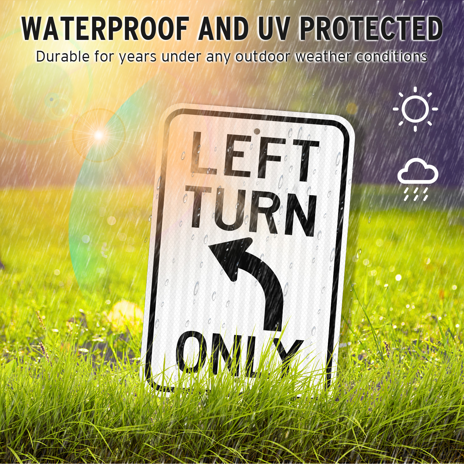 Faittoo Left Turn Only Sign, (4 Pack) 18 x 12 Engineer Grade Reflective Sheeting Rust Free Aluminum, Weather Resistant, Waterproof, Easy to Mount