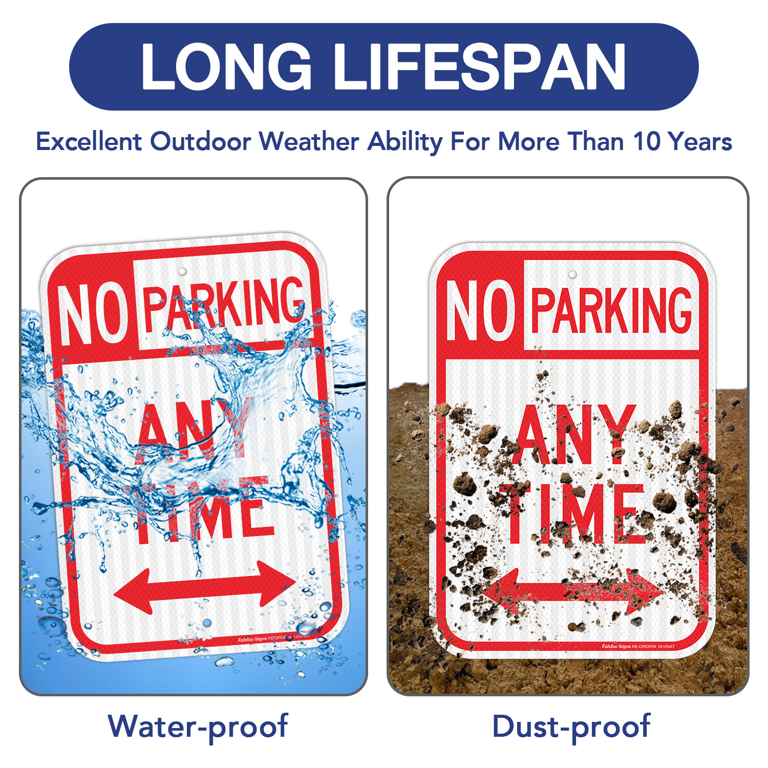 Faittoo 4 Pack No Parking Anytime Sign with Arrows, No Parking Sign, 18 x 12 Inches Engineer Grade Reflective Sheeting Rust Free Aluminum, Weather Resistant, Waterproof, Durable Ink, Easy to Mount