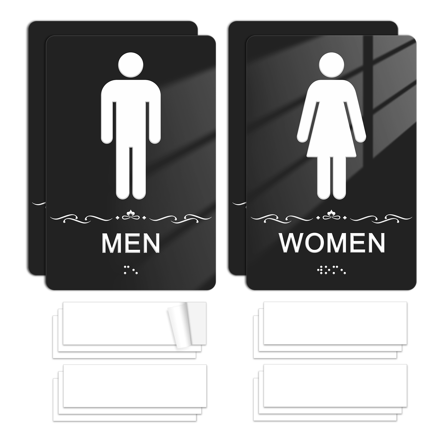 Faittoo Restroom Sign, Bathroom Signs, (4 Pack) 8.8 x 6 Inches ADA Braille Acrylic Sign, for Office or Business Bathroom and Toilet Door or Wall Decor, Indoor Outdoor Use (Men and women Set)