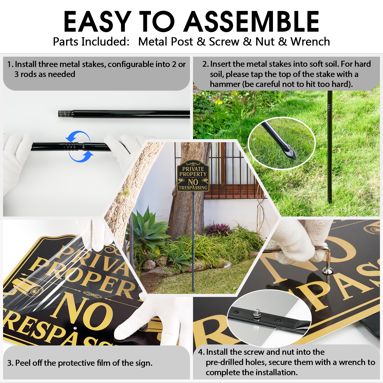 Faittoo Large No Trespassing Sign Private Property with 52" Metal Thick Stake, 2 Pack 12"x12" Rust Free Heavy Aluminum, Reflective, Fade Resistant, Easy to Mount, Outdoor use