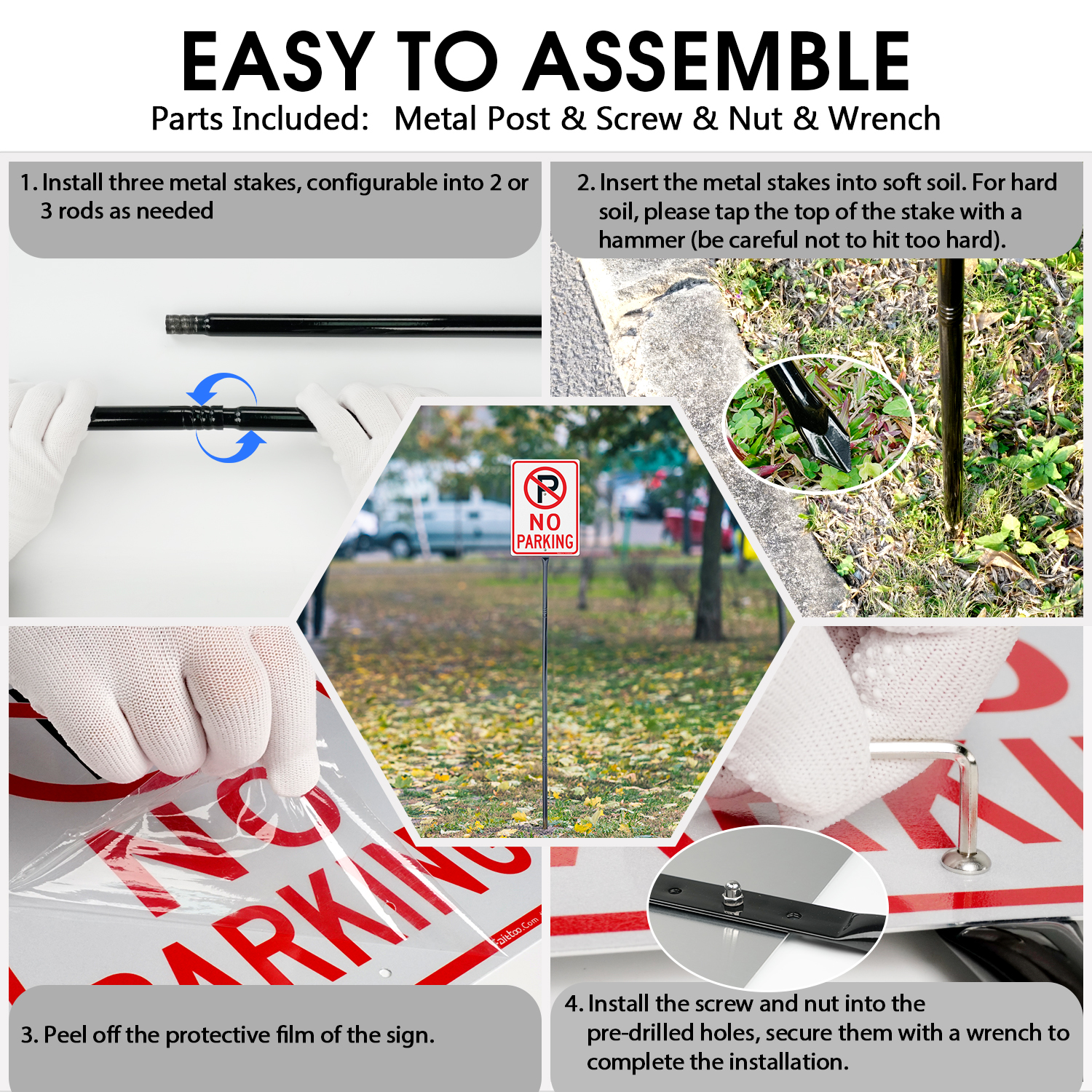 Faittoo Large No Parking Sign with 54" Metal Thick Stake, 2 Pack 14"x10" Rust Free Heavy Aluminum, Reflective, Fade Resistant, Easy to Mount, Outdoor Use