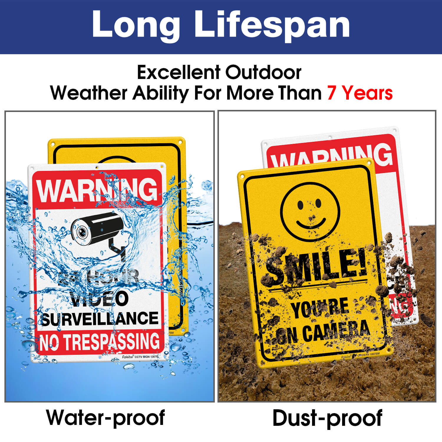 Faittoo Video Surveillance No Trespassing Smile You're On Camera Sign, (4 Pack) 10 x 7 In Rust Free .040 Aluminum Warning Sign for Home, Business, CCTV, Reflective, UV Protected, Fade Resistant