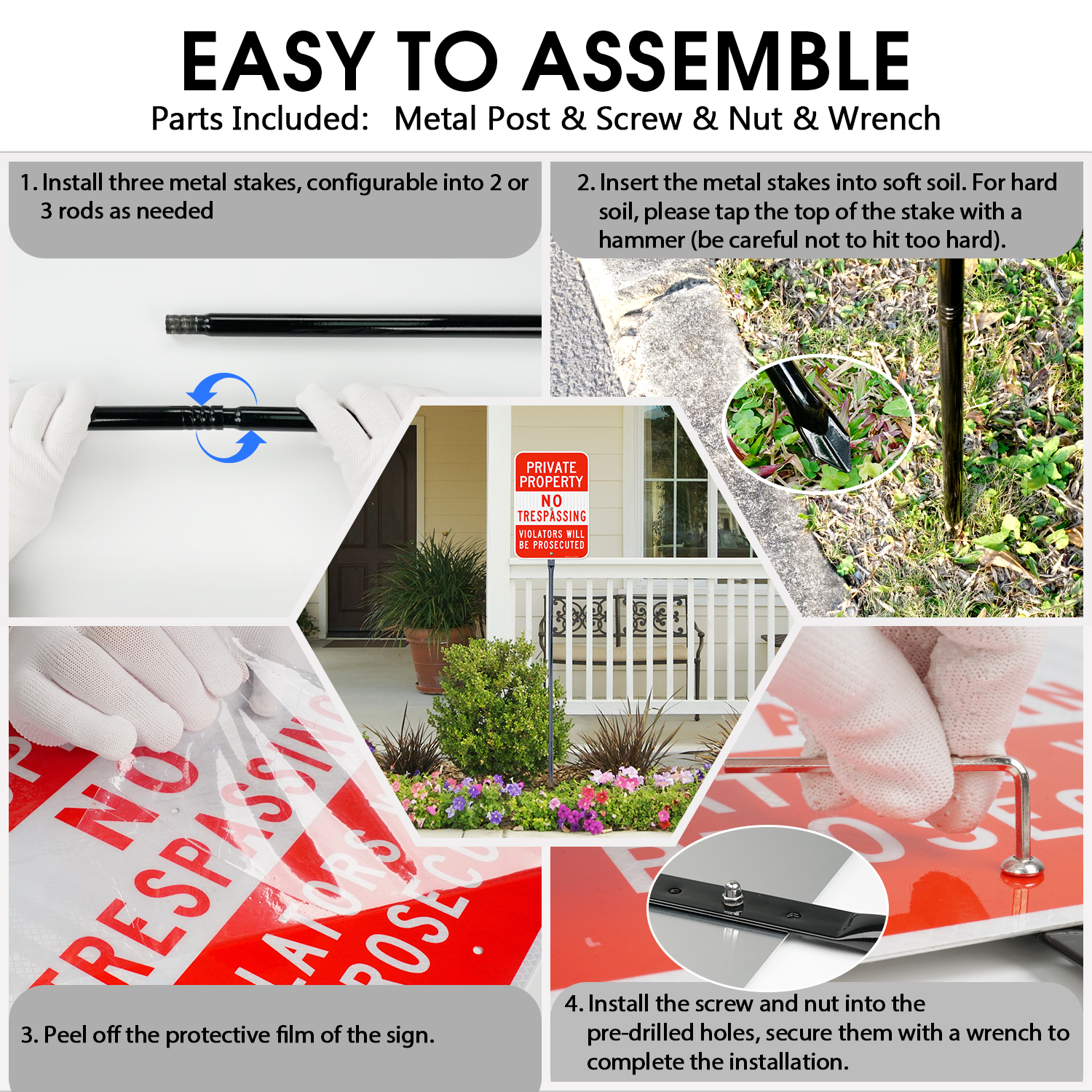 Faittoo Private Property No Trespassing Sign with 54" Metal Thick Stake, Violators Will Be Prosecuted, 17 x 12 Inches Engineer Grade Reflective Sheeting Rust Free Aluminum, Easy to Mount