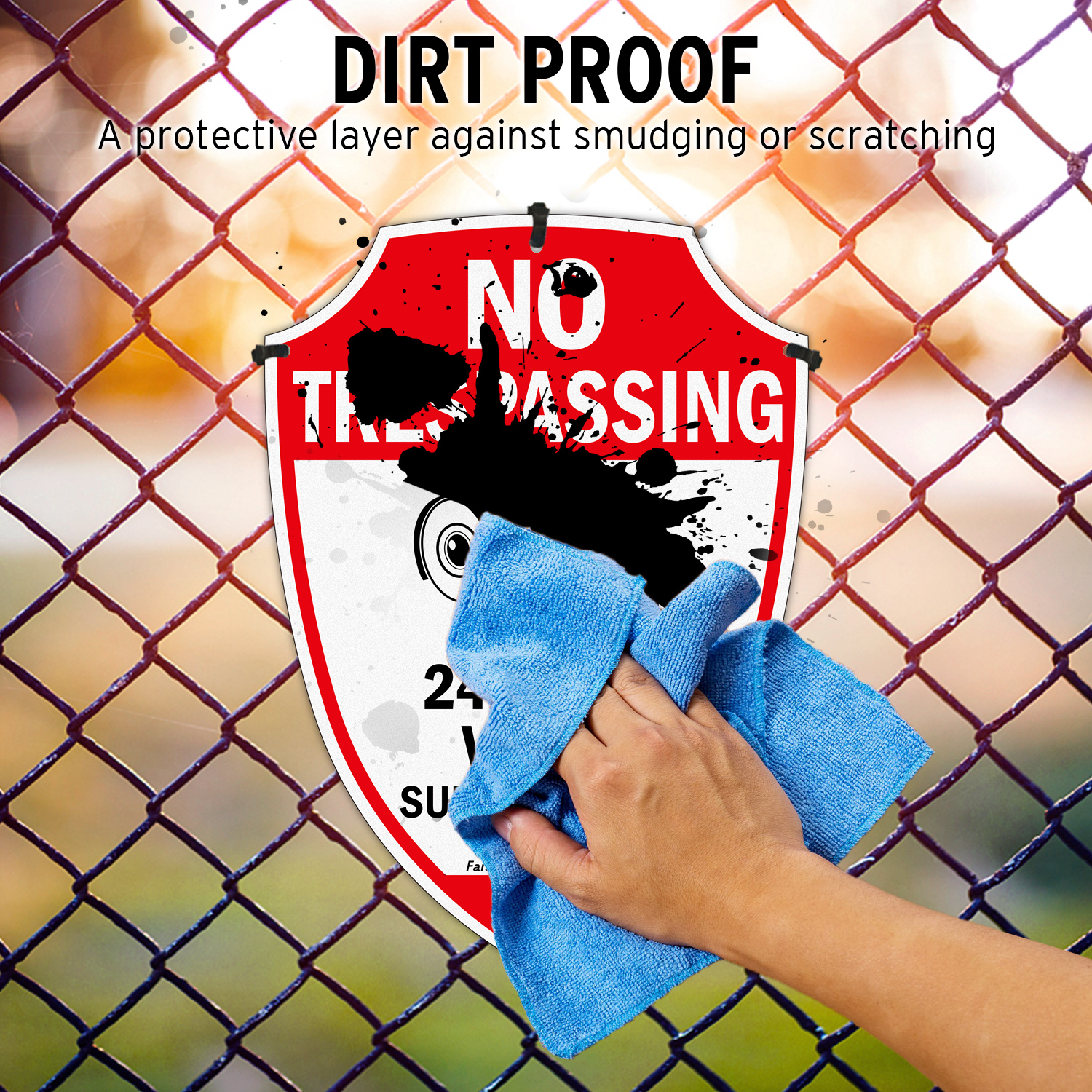 Faittoo No Trespassing Sign, Video Surveillance Signs Outdoor, 4-Pack, 9.6 x 6.8 Inch Reflective Aluminum Warning Sign for Home Business CCTV Security Camera, Weather/Fade Resistant, Shield Shape