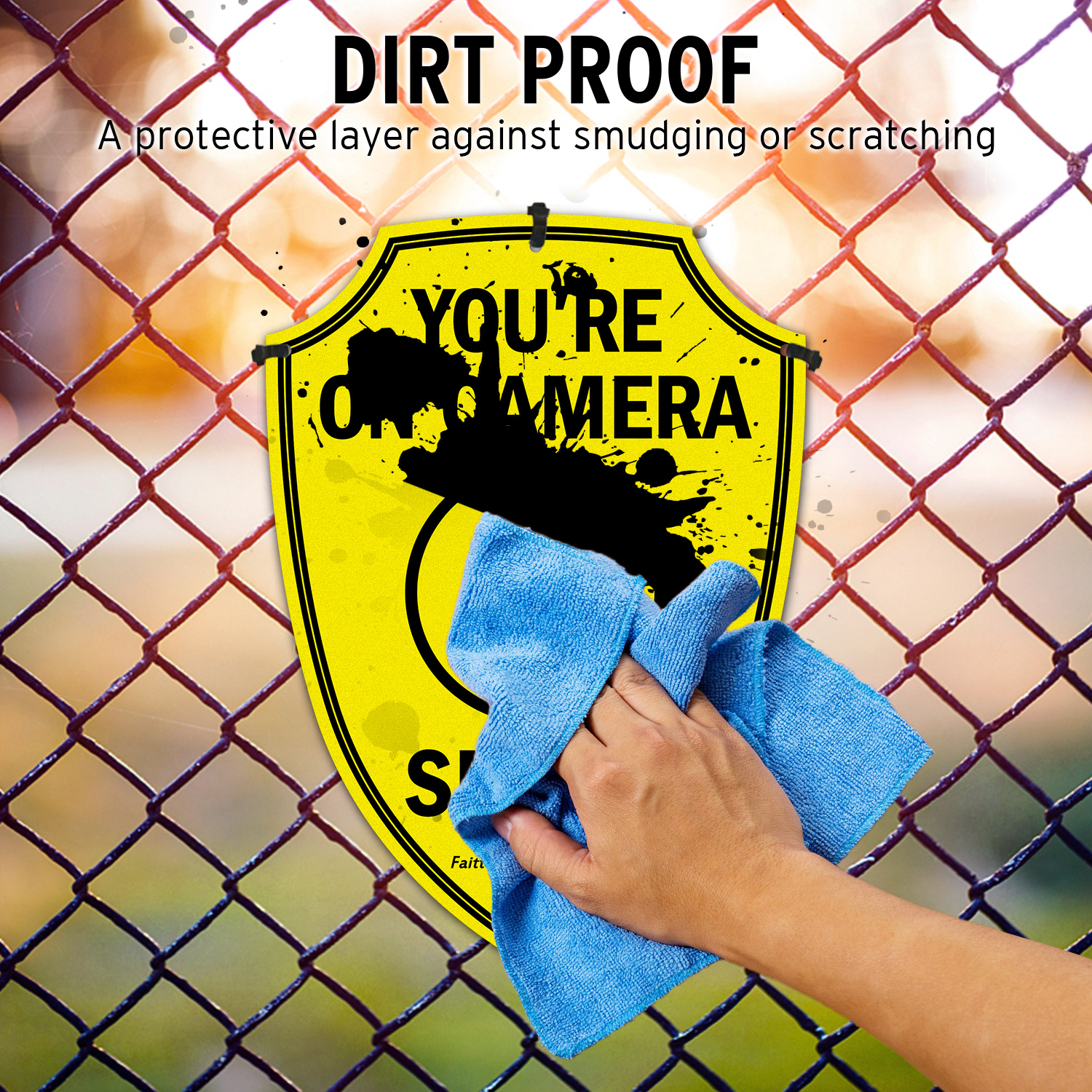 Faittoo Smile You're On Camera Sign, Video Surveillance Signs Outdoor, 4-Pack, 9.6 x 6.8 Inch Reflective Aluminum Warning Sign for Home Business CCTV Security Camera, Weather Resistant, Shield Shape