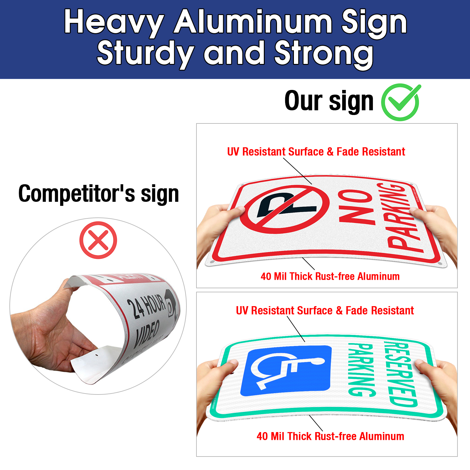 Faittoo 18" x 12" Reserved Parking Sign, Handicap Parking with Picture of Wheelchair Sign and 14" x 10" No Parking With Symbol Sign. Reflective Aluminum Traffic Sign, UV Protected, Fade Resistant, Easy to Install