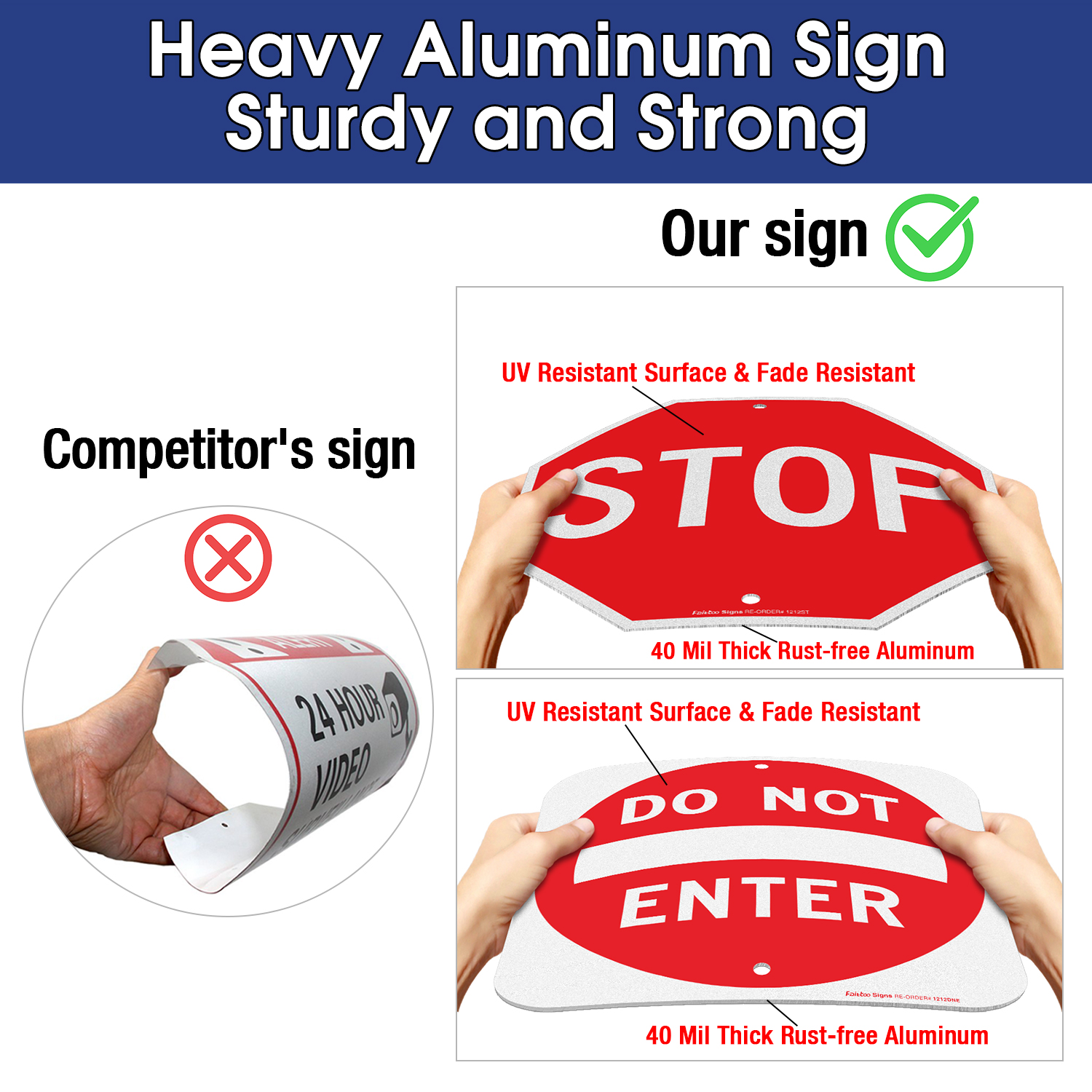 Faittoo 12 inches Do Not Enter Sign and Stop Sign, Street Warning Reflective Signs. Fade/ Weather Resistant, Easy to Mount, Indoor/Outdoor Use