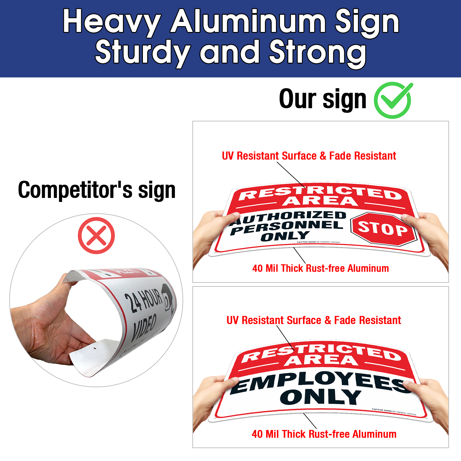 Faittoo Restricted Area Sign Authorized Personnel Only Sign, Do Not Enter Sign, （2 pack）10 x 7 Inches. 0.40 Rust Free Aluminum, UV Protected, Fade Resistant, Easy to Mount