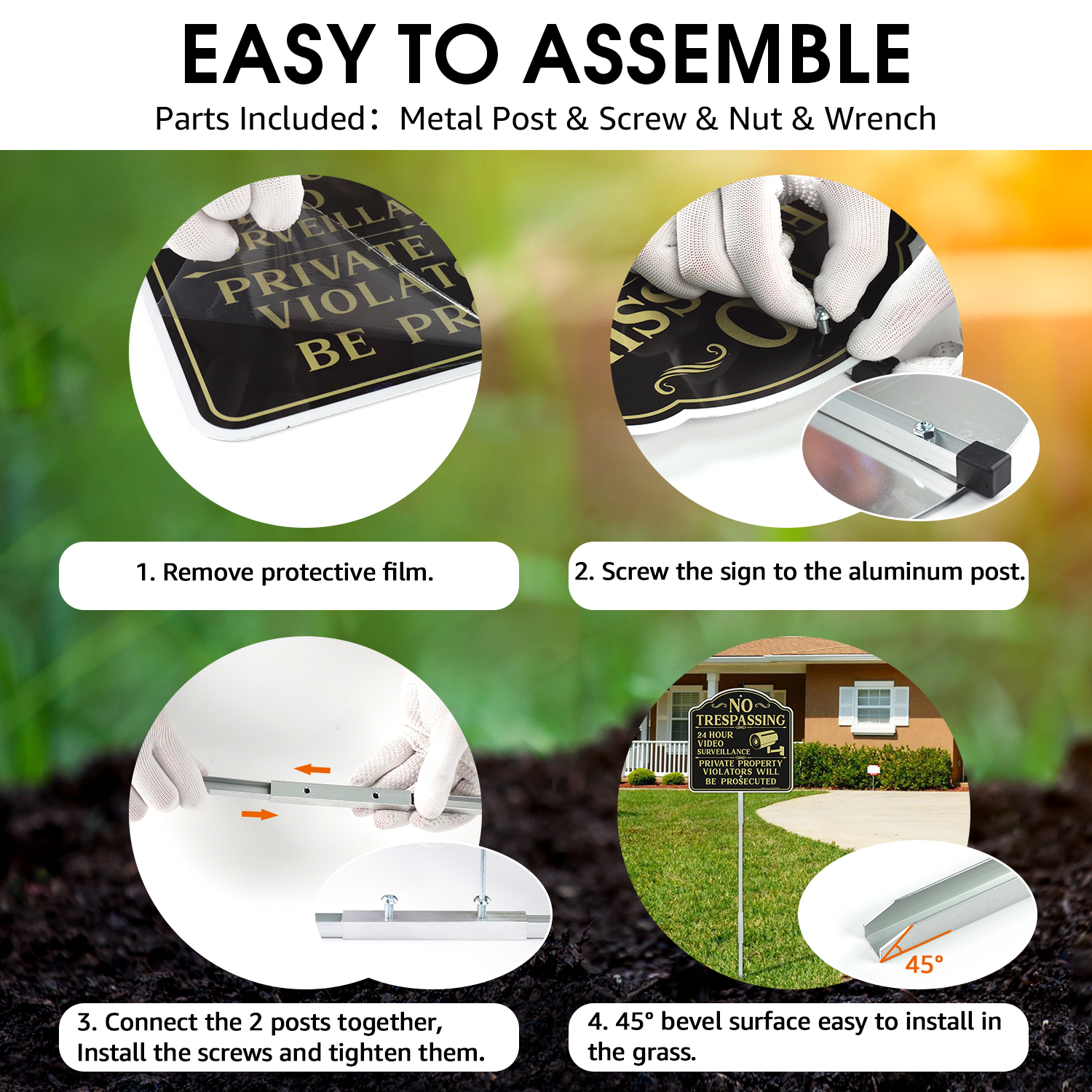 Faittoo No Trespassing Signs Private Property Video Surveillance Sign with 42" Stake, 2-Pack 12"x12" Rust Free Aluminum, Reflective, 2 pre-drilled holes, Includes Matching Screws & Wren