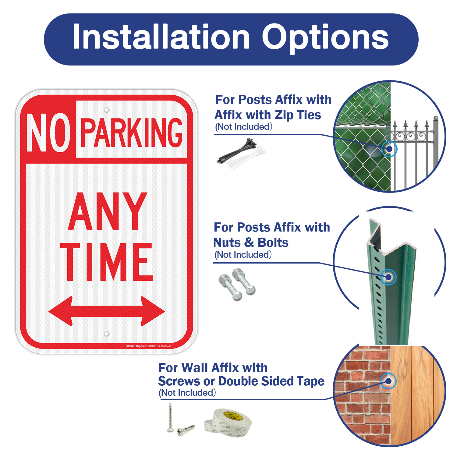 Faittoo 4 Pack No Parking Anytime Sign with Arrows, No Parking Sign, 18 x 12 Inches Engineer Grade Reflective Sheeting Rust Free Aluminum, Weather Resistant, Waterproof, Durable Ink, Easy to Mount
