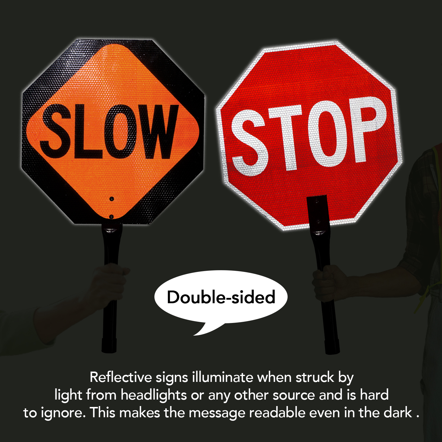 Faittoo Stop Slow Sign with Metal Handle, 2 Pack 18" x 18" Double Sided Engineer Grade Aluminum Sign, Multicolor, Reflective,Sturdy, Easy to Assemble