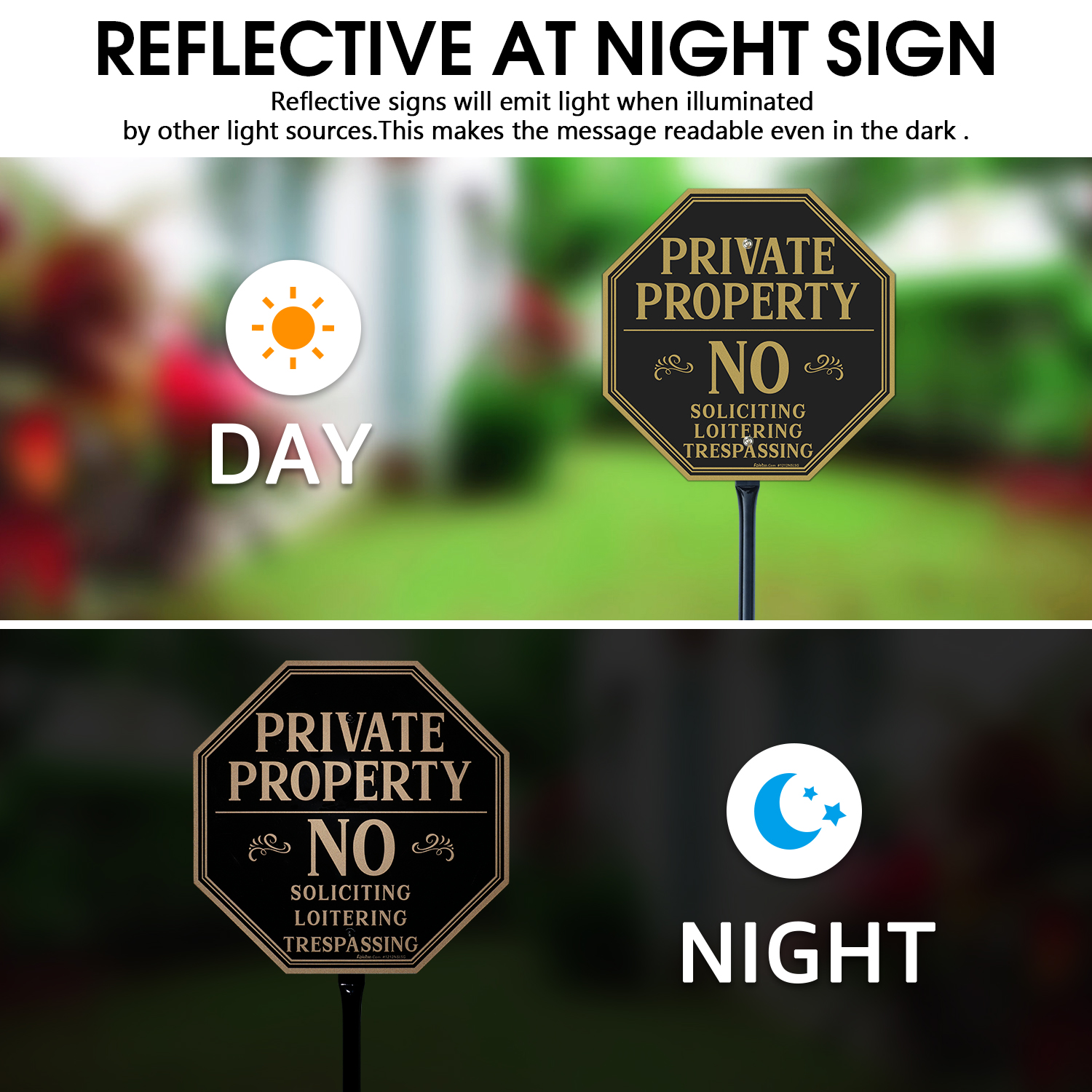 Faittoo Large Private Property No Soliciting Sign for House No Trespassing Sign with 54" Metal Thick Stake, 12"x12" Rust Free Heavy Aluminum, Reflective, Fade Resistant, Easy to Mount, Outdoor Use