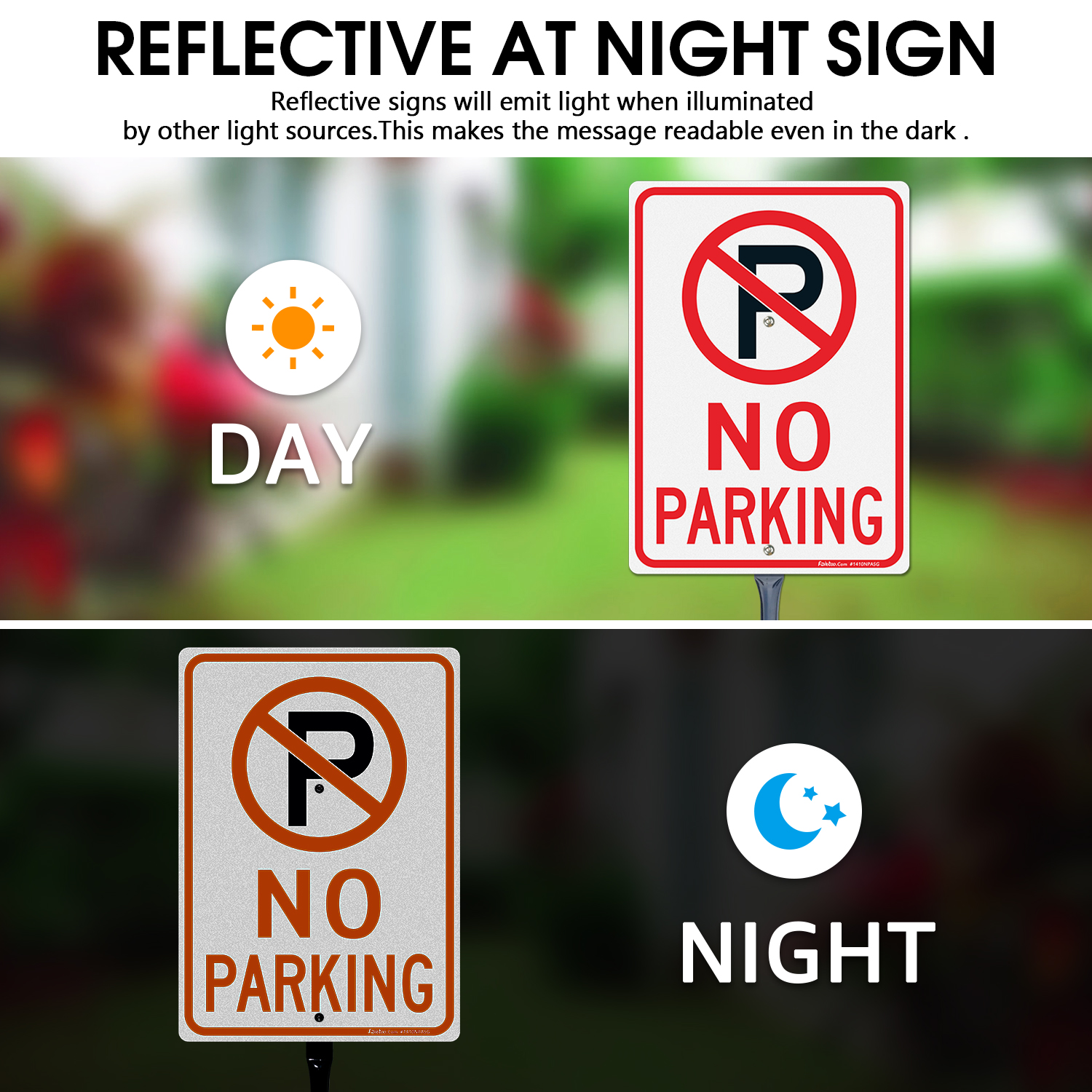 Faittoo Large No Parking Sign with 54" Metal Thick Stake, 2 Pack 14"x10" Rust Free Heavy Aluminum, Reflective, Fade Resistant, Easy to Mount, Outdoor Use