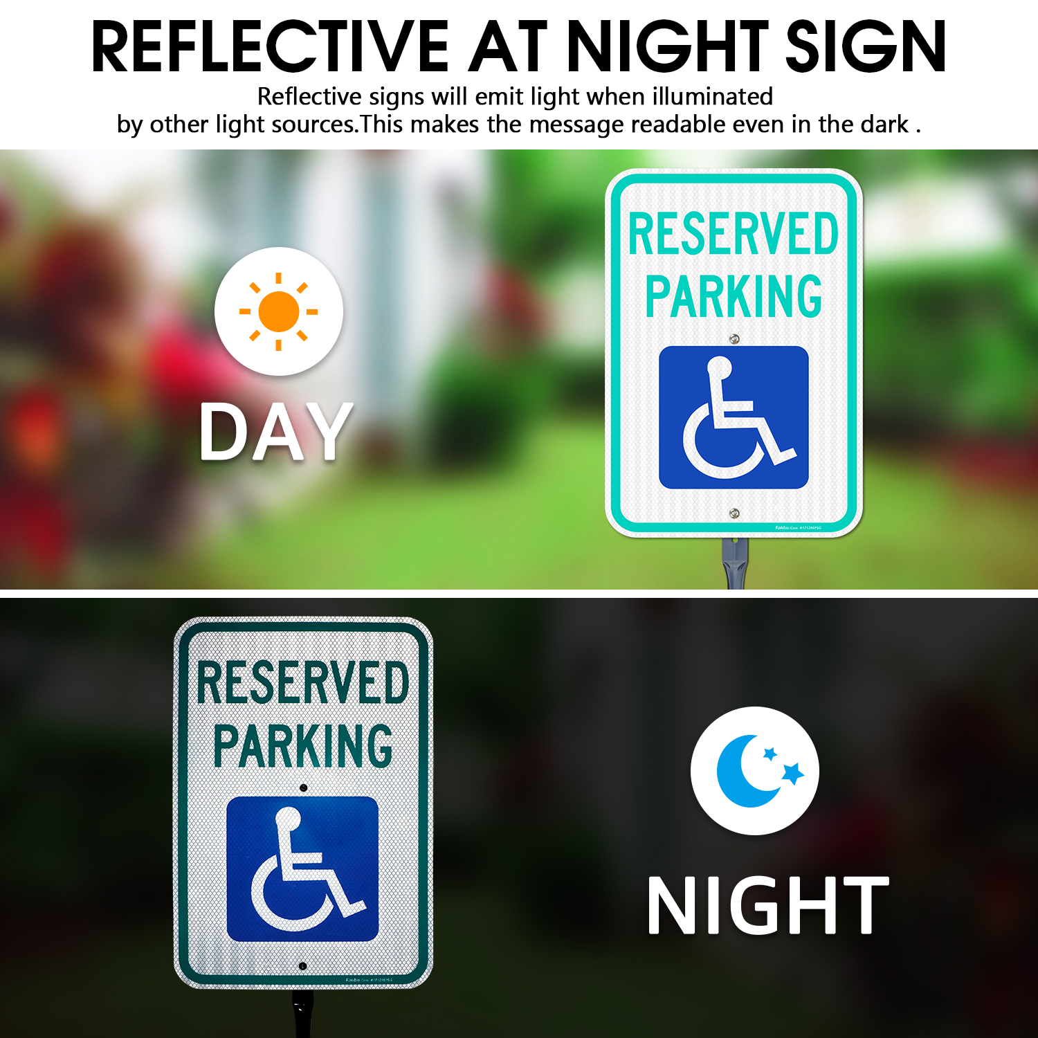 Faittoo Large Reserved Parking Sign with 54" Metal Thick Stake, 2 Pack 17"x12" Handicap Parking with Picture of Wheelchair Sign, Engineer Grade Reflective Sheeting Rust Free Aluminum, Easy to Mount