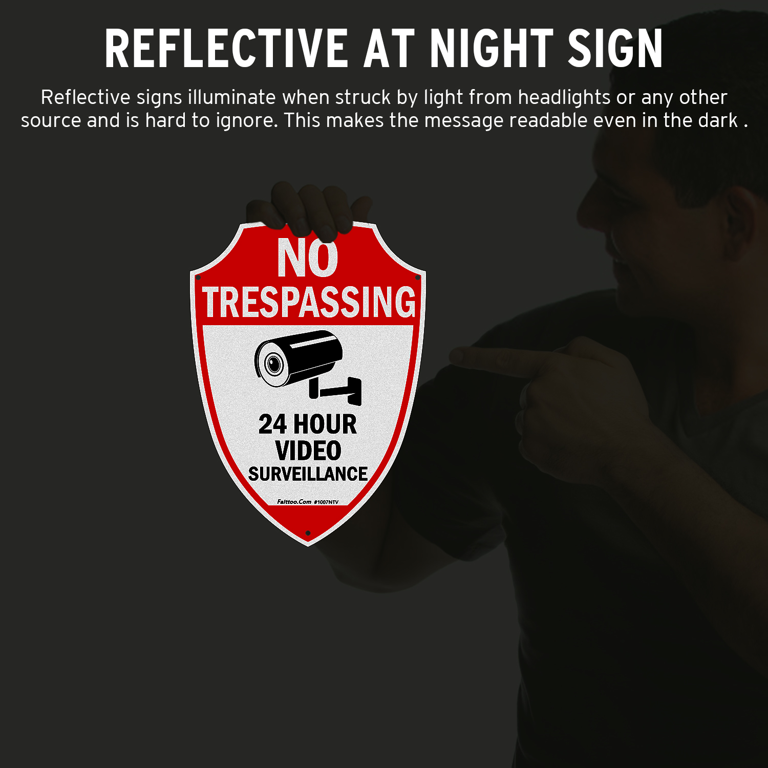 Faittoo No Trespassing Sign, Video Surveillance Signs Outdoor, 4-Pack, 9.6 x 6.8 Inch Reflective Aluminum Warning Sign for Home Business CCTV Security Camera, Weather/Fade Resistant, Shield Shape