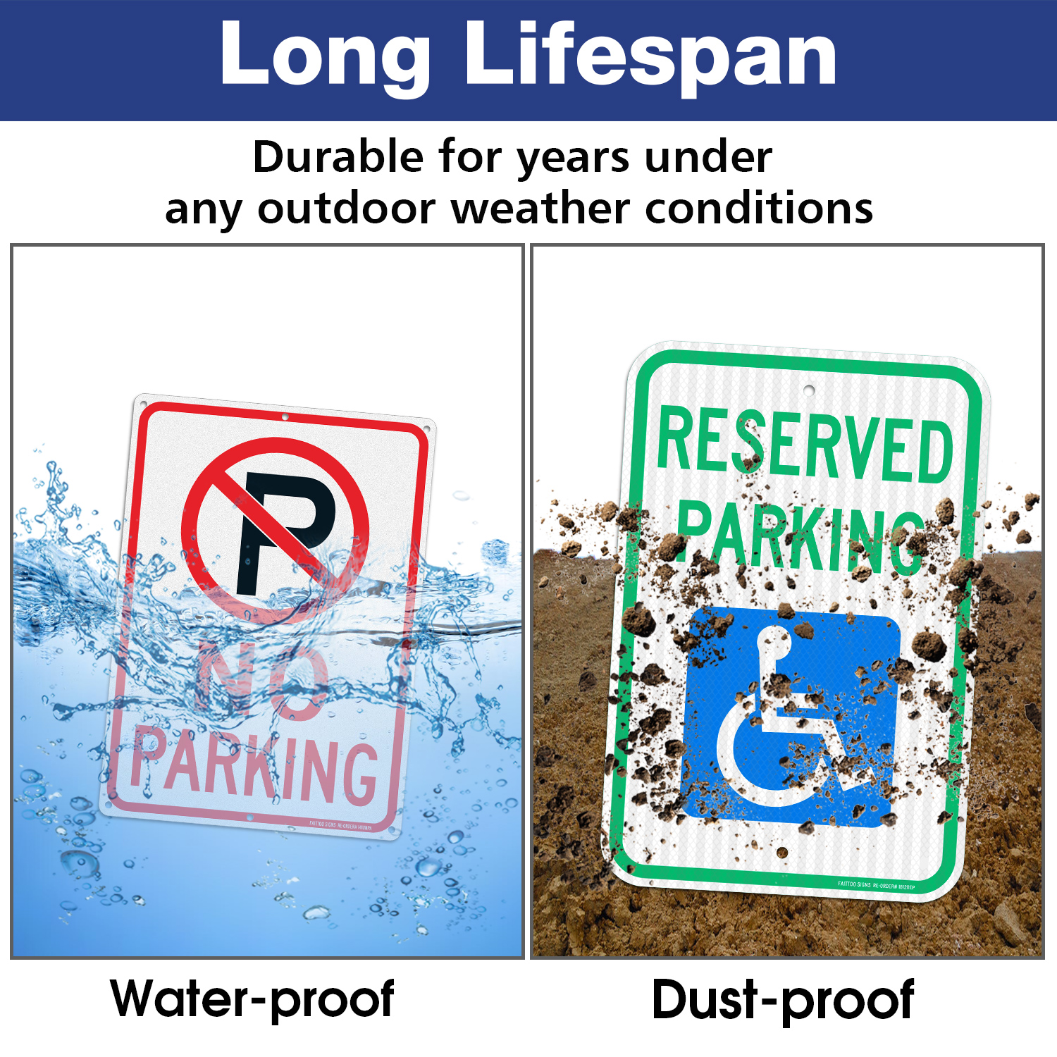 Faittoo 18" x 12" Reserved Parking Sign, Handicap Parking with Picture of Wheelchair Sign and 14" x 10" No Parking With Symbol Sign. Reflective Aluminum Traffic Sign, UV Protected, Fade Resistant, Easy to Install