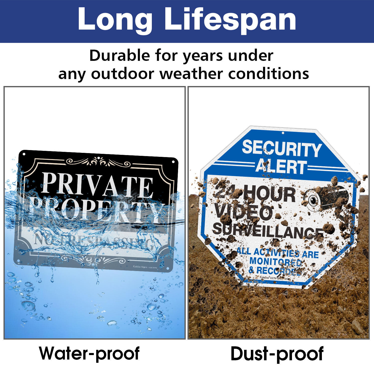 Faittoo 10 inches Video Surveillance Signs with 10 x 7 inches Private Property No Trespassing Signs，0.40 Aluminum Reflective Metal Signs. Indoor or Outdoor Use for Home Business