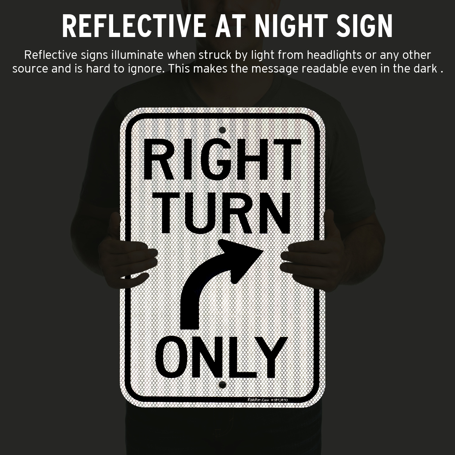 Faittoo Right Turn Only Sign, 18 x 12 Engineer Grade Reflective Sheeting Rust Free Aluminum, Weather Resistant, Waterproof, Easy to Mount