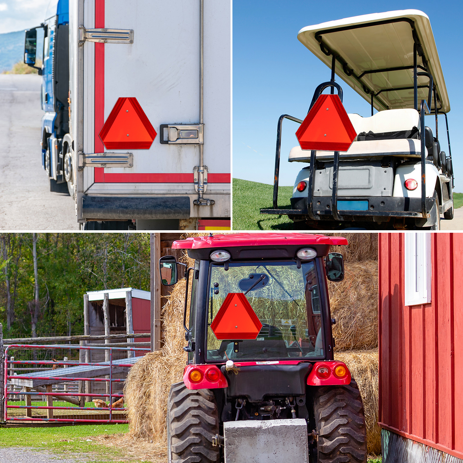 Faittoo Slow Moving Vehicle Sign Triangle Sign with Reflector, Farm Triangle Safety Sign, SMV Sign, 2 Pack 14"x16" Engineering Grade Reflective Aluminum Golf Cart Accessories, Weather/Fade Resistant