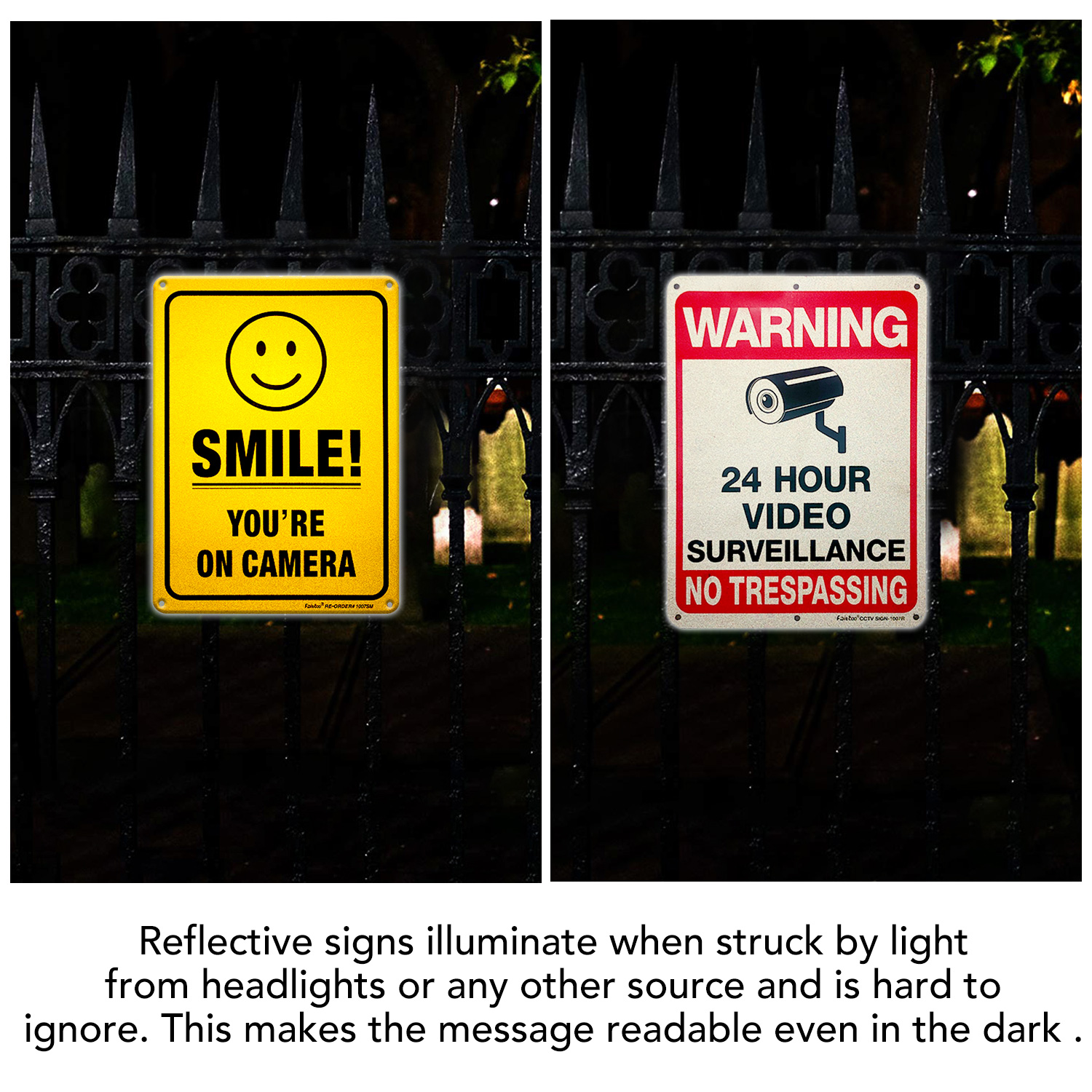 Faittoo Video Surveillance No Trespassing Smile You're On Camera Sign, (4 Pack) 10 x 7 In Rust Free .040 Aluminum Warning Sign for Home, Business, CCTV, Reflective, UV Protected, Fade Resistant