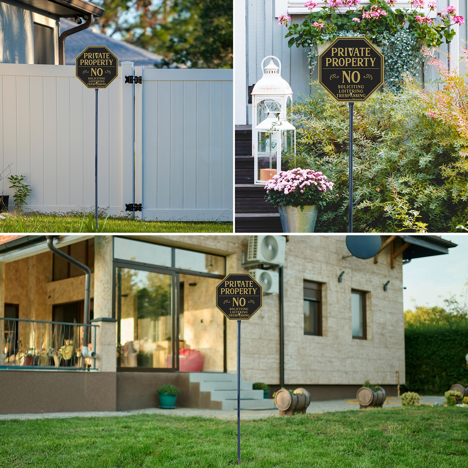 Faittoo Large Private Property No Soliciting Sign for House No Trespassing Sign with 54" Metal Thick Stake, 12"x12" Rust Free Heavy Aluminum, Reflective, Fade Resistant, Easy to Mount, Outdoor Use