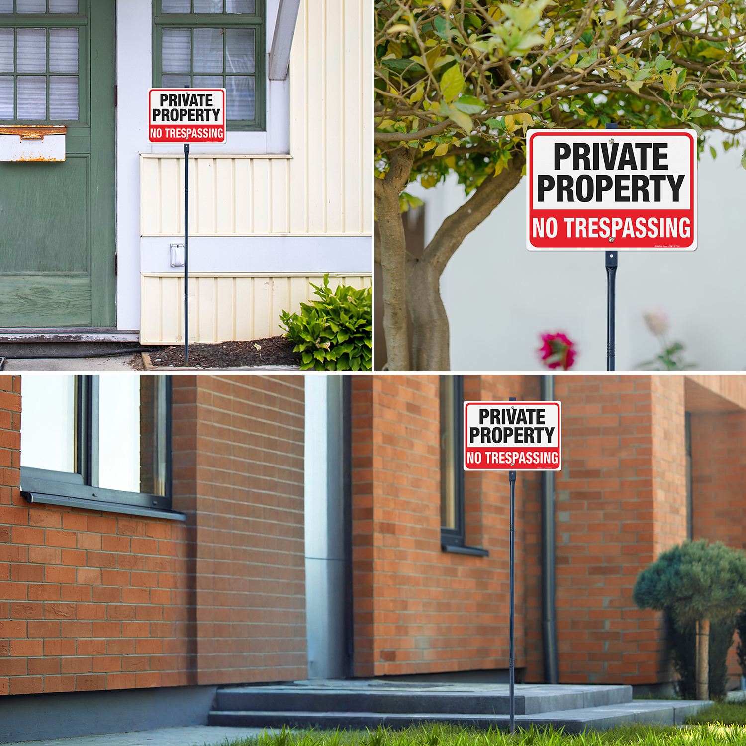 Faittoo Large No Trespassing Sign Private Property with 54" Metal Thick Stake, 14"x10" Rust Free Heavy Aluminum, Reflective, Fade Resistant, Easy to Mount, Outdoor Use