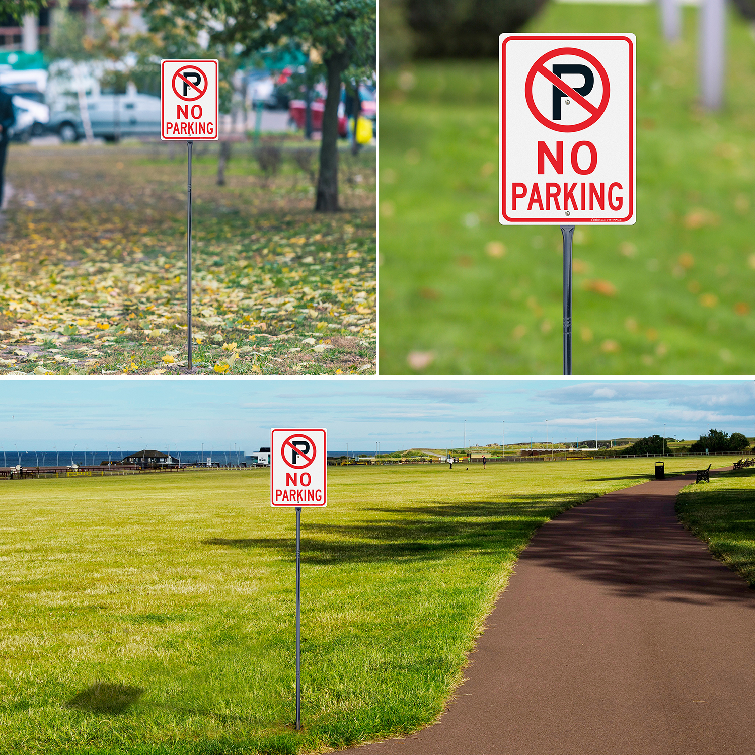 Faittoo Large No Parking Sign with 54" Metal Thick Stake, 2 Pack 14"x10" Rust Free Heavy Aluminum, Reflective, Fade Resistant, Easy to Mount, Outdoor Use