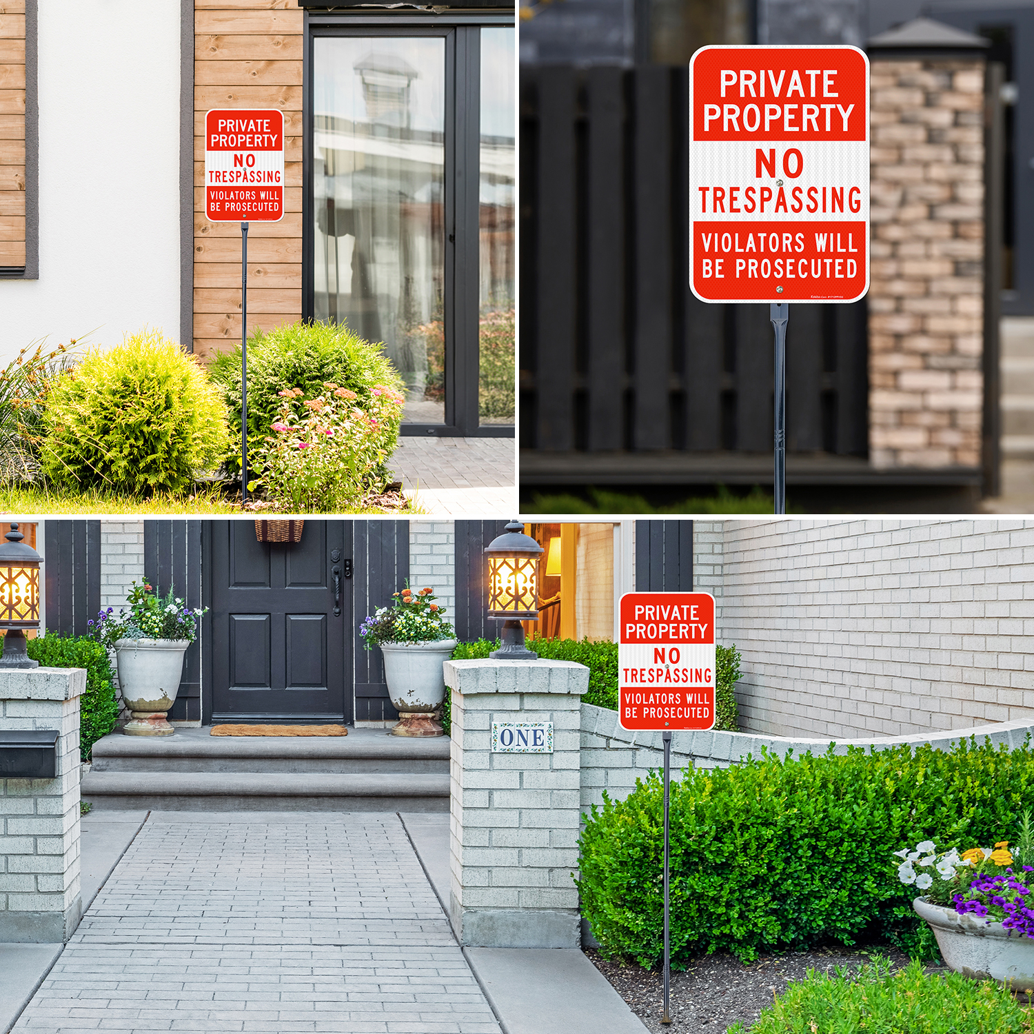 Faittoo Private Property No Trespassing Sign with 54" Metal Thick Stake, Violators Will Be Prosecuted, 17 x 12 Inches Engineer Grade Reflective Sheeting Rust Free Aluminum, Easy to Mount