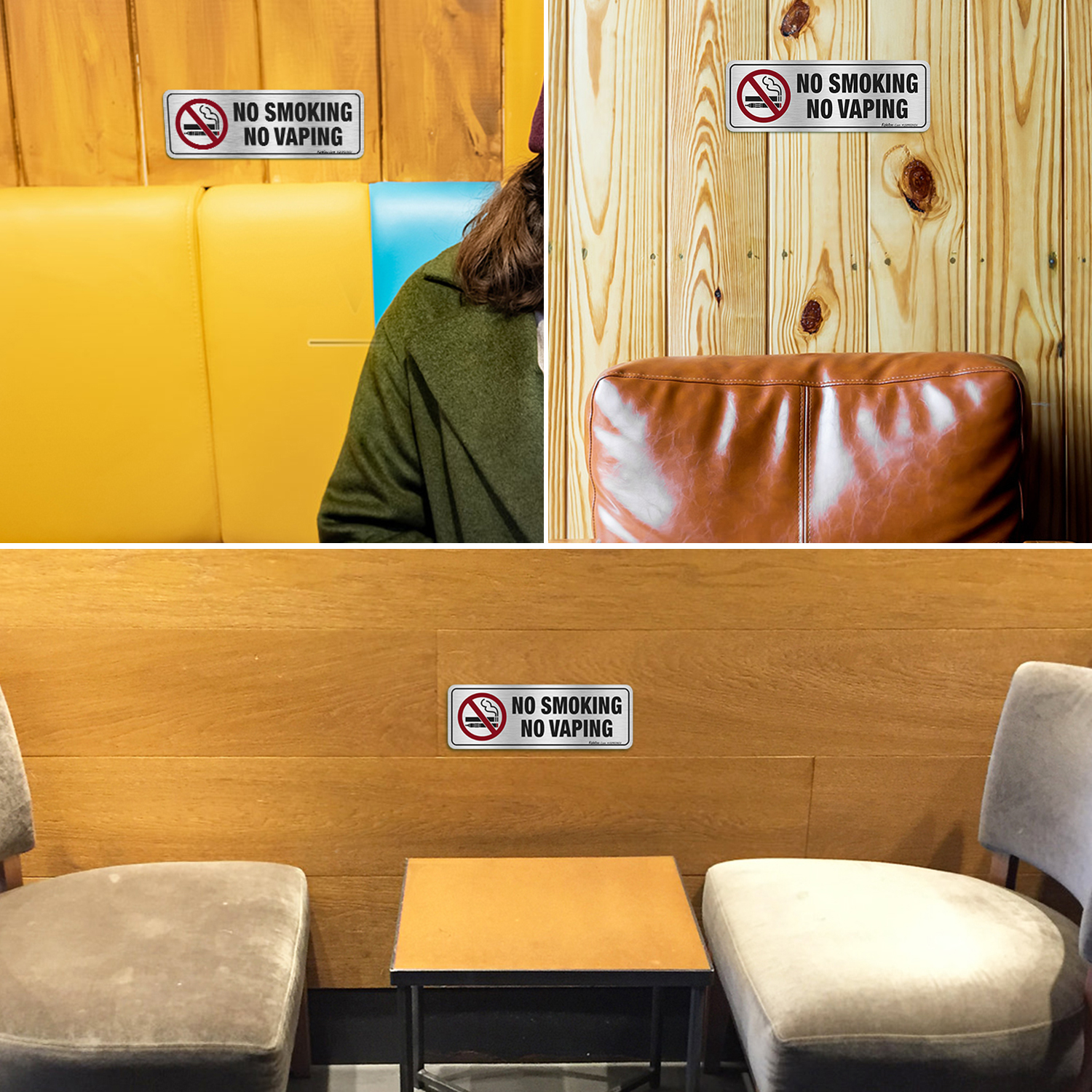 Faittoo No Smoking No Vaping Sign, (8 Pack) 9 X 3 Inches Rust Free Brushed Aluminum Sign, Fade Resistant, Use for Door of Office/Business, Easy to Install