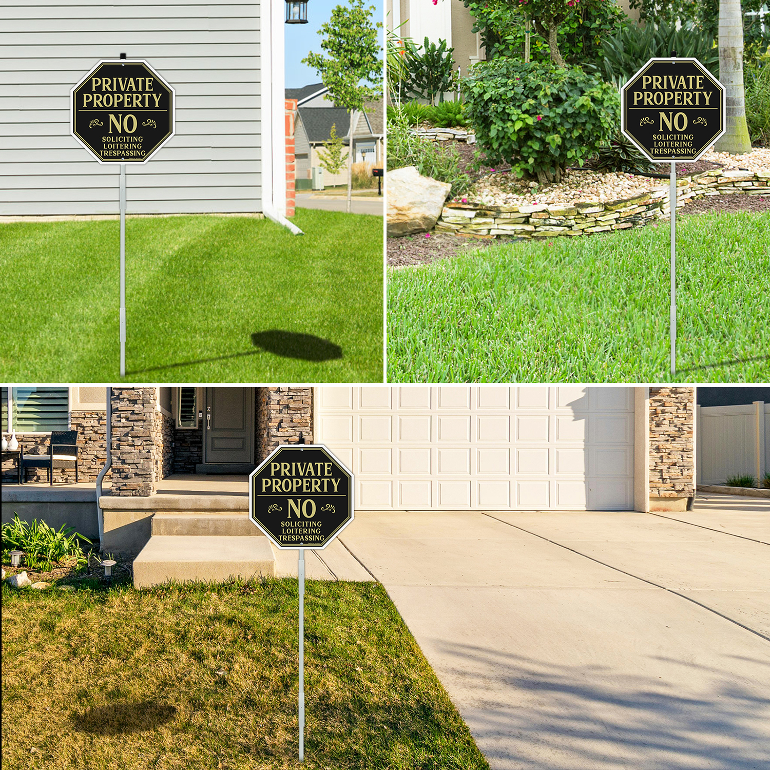 Faittoo Private Property No Soliciting Sign for House with 42" Stake, 10"x10" Rust Free Heavy Aluminum, Reflective, Fade Resistant, 2 pre-drilled holes, Includes Matching Screws & Wrench