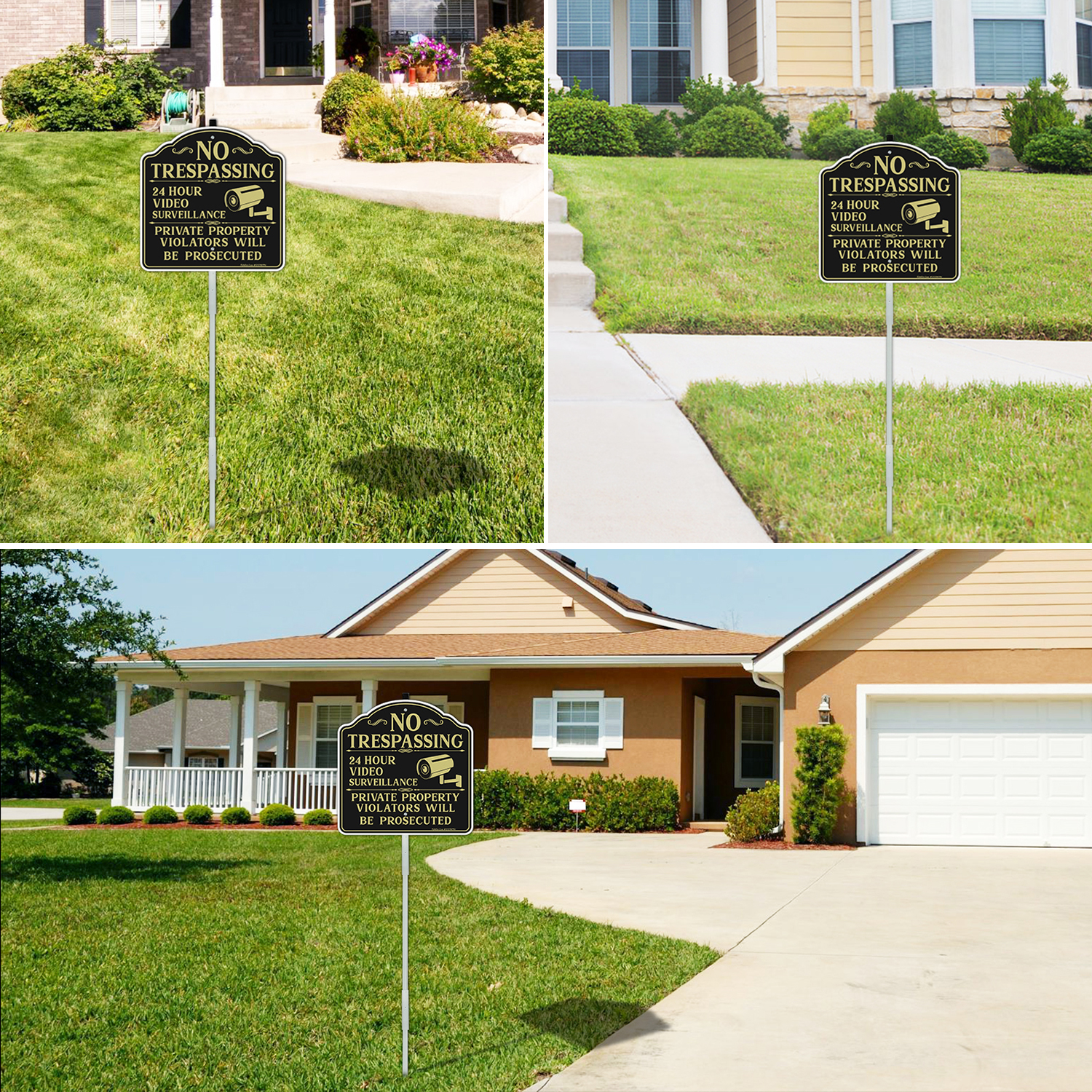 Faittoo No Trespassing Signs Private Property Video Surveillance Sign with 42" Stake, 2-Pack 12"x12" Rust Free Aluminum, Reflective, 2 pre-drilled holes, Includes Matching Screws & Wren