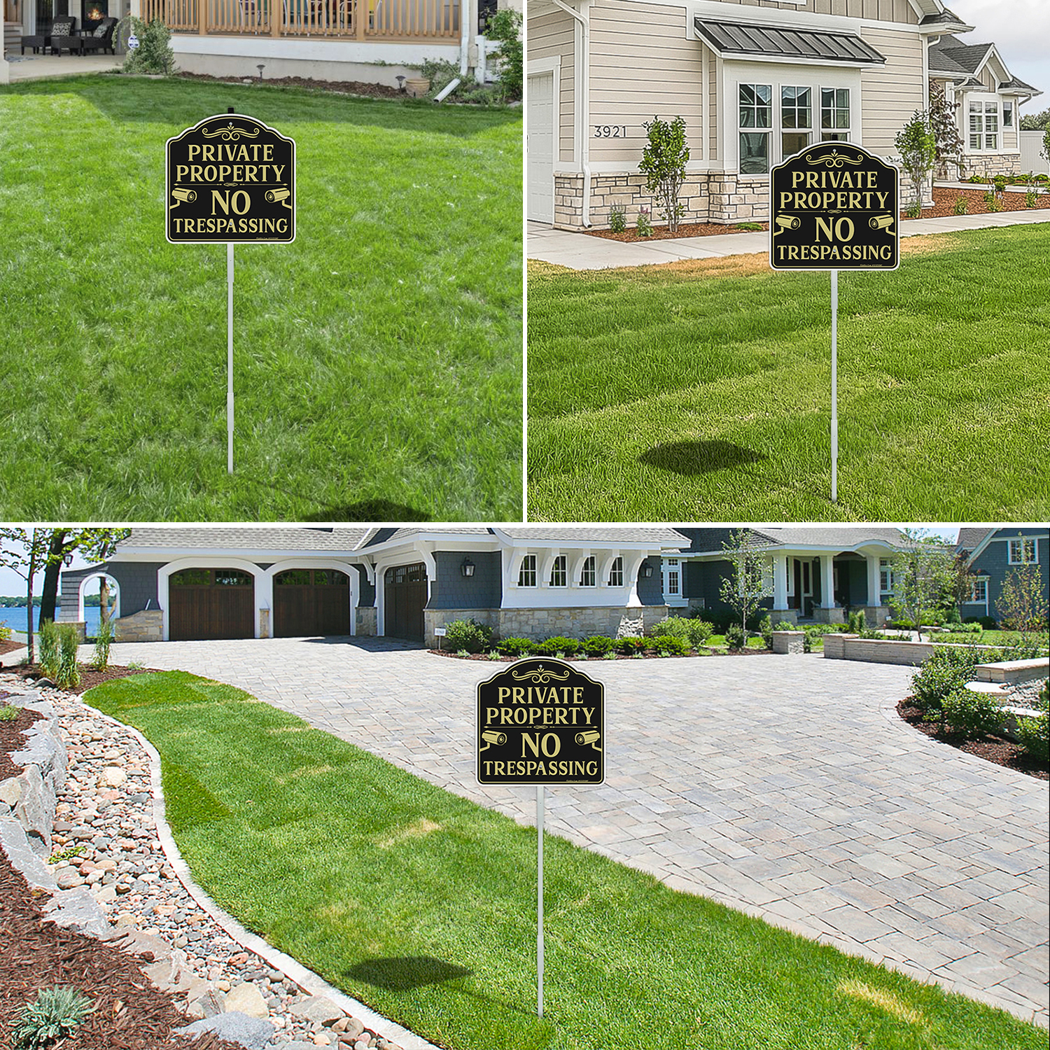 Faittoo No Trespassing Sign Private Property with 42" Stake, 12"x12" Rust Free Heavy Aluminum, Reflective, Fade Resistant, 2 pre-drilled holes, Includes Matching Screws & Wrench