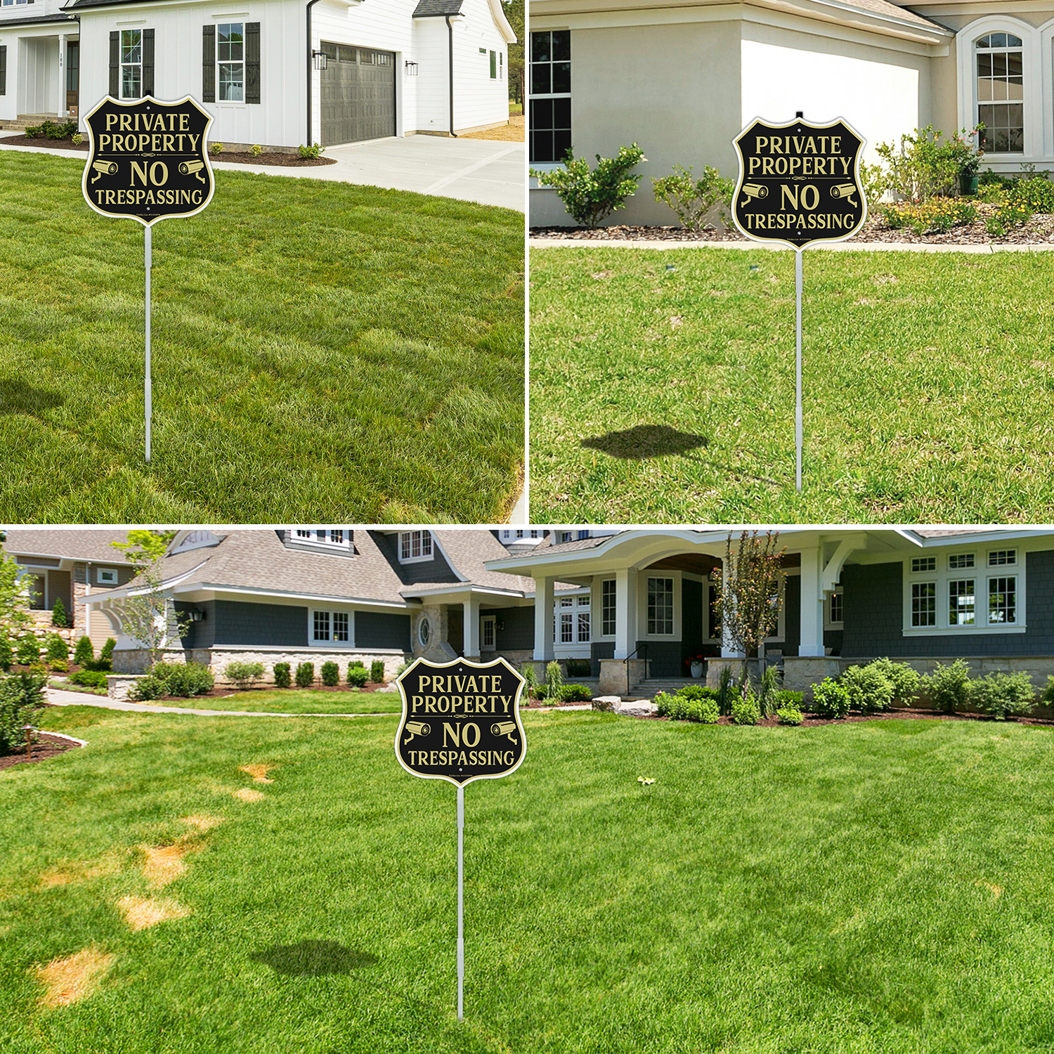 Faittoo No Trespassing Signs Private Property Video Surveillance Sign with 42" Stake, 2-Pack 12"x12" Rust Free Aluminum, Reflective, 2 pre-drilled holes, Includes Matching Screws & Wren