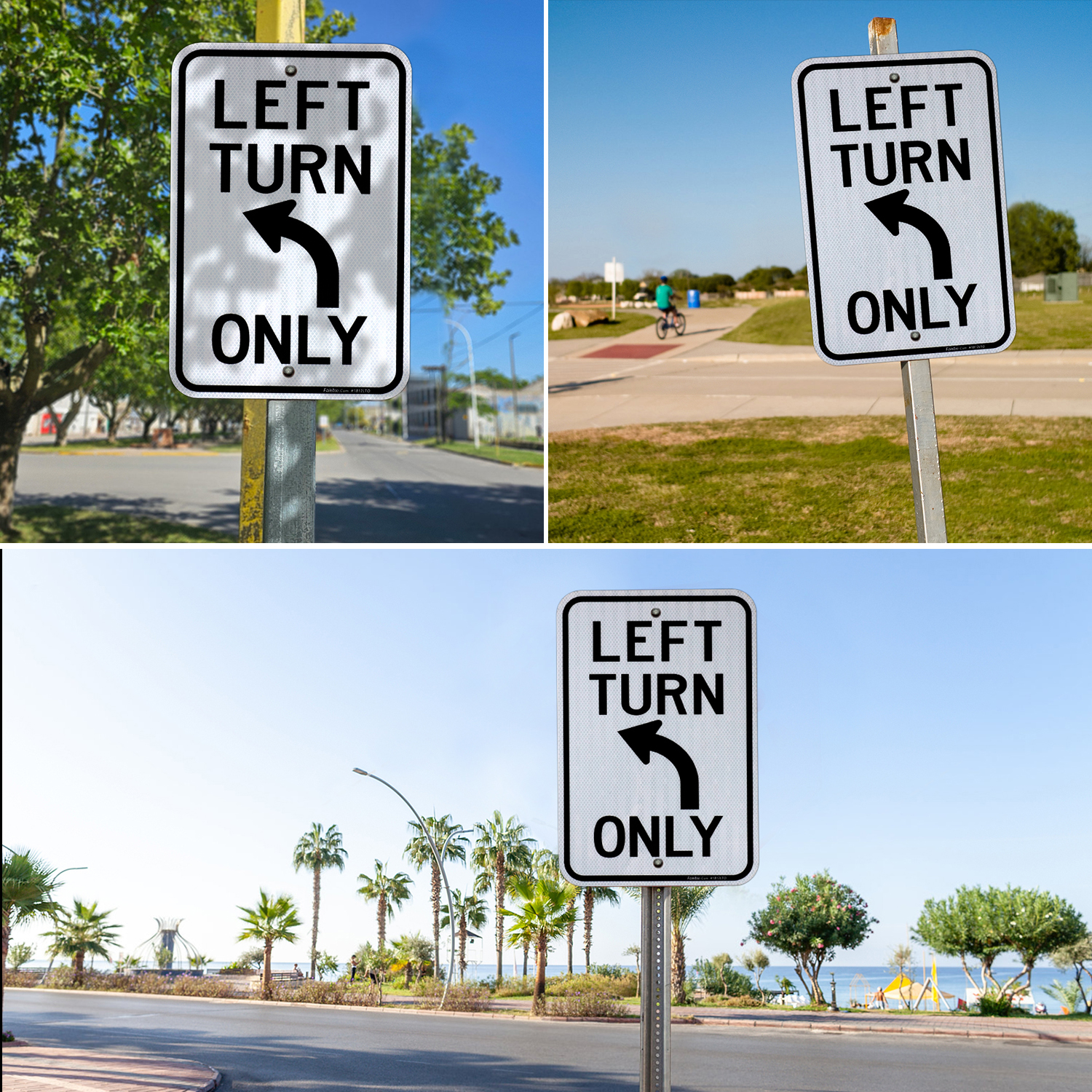Faittoo Left Turn Only Sign, (4 Pack) 18 x 12 Engineer Grade Reflective Sheeting Rust Free Aluminum, Weather Resistant, Waterproof, Easy to Mount